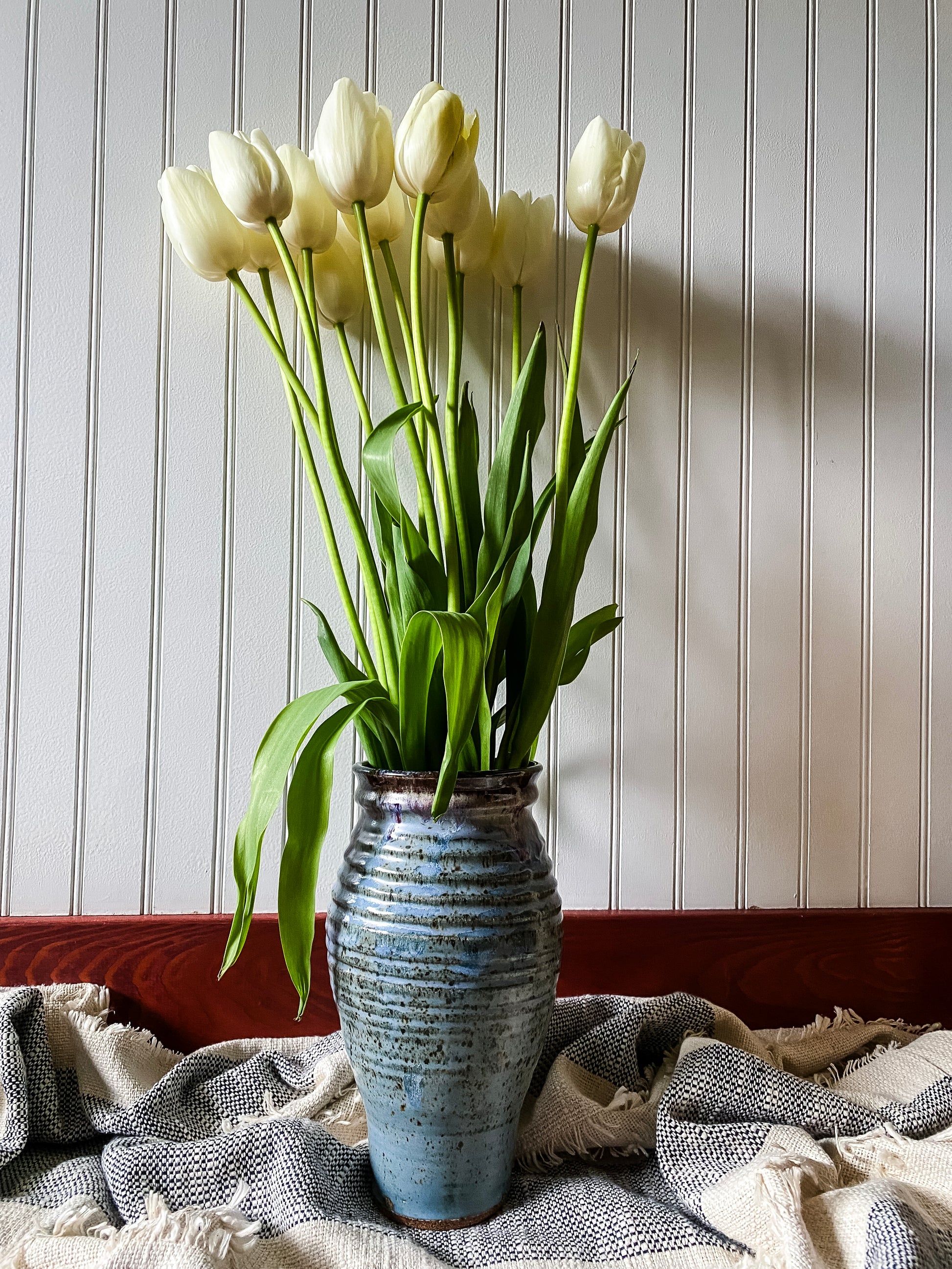 Tall Blue Speckled Vase