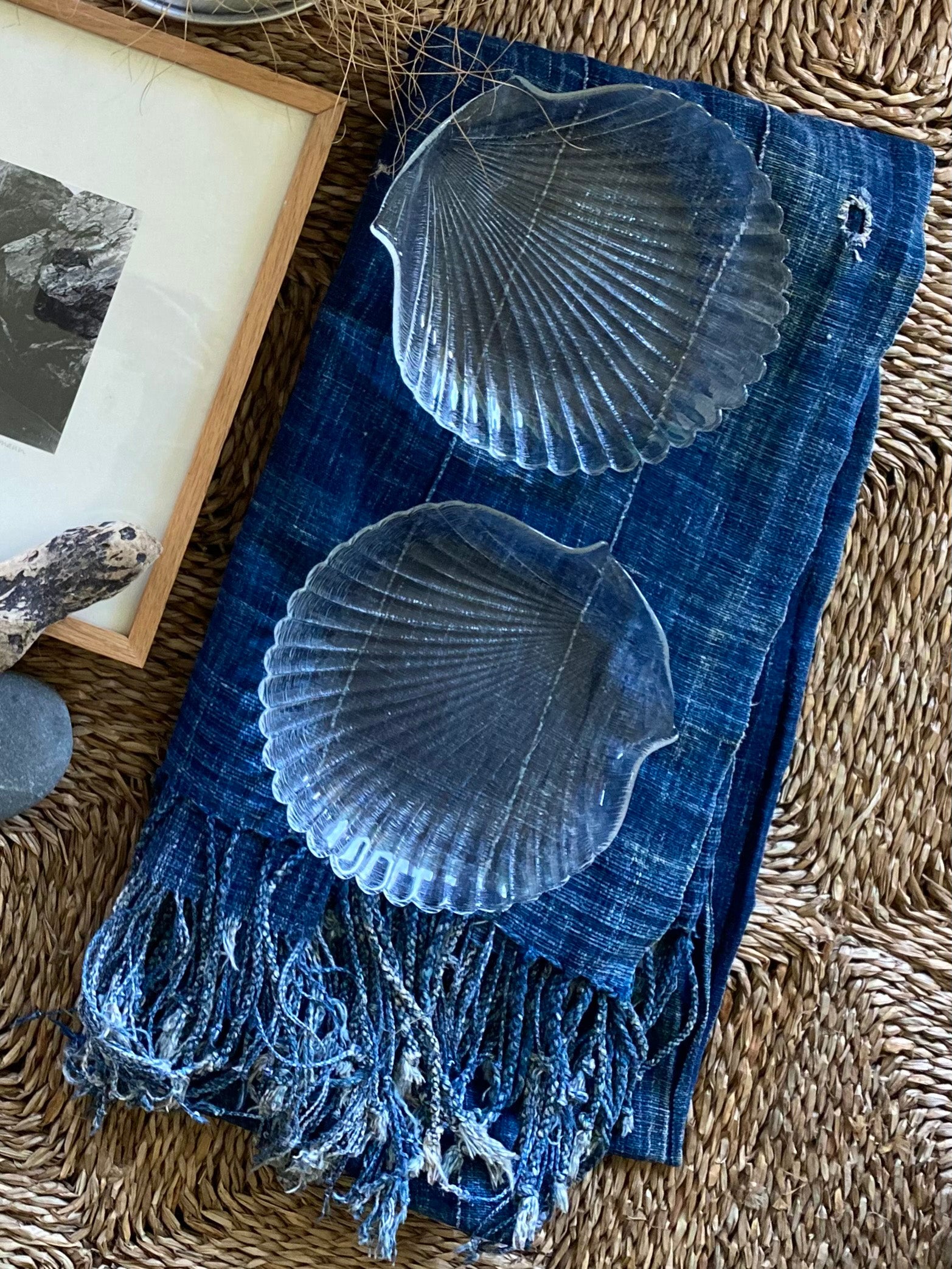 Pressed Glass Seashell Plates, set of two