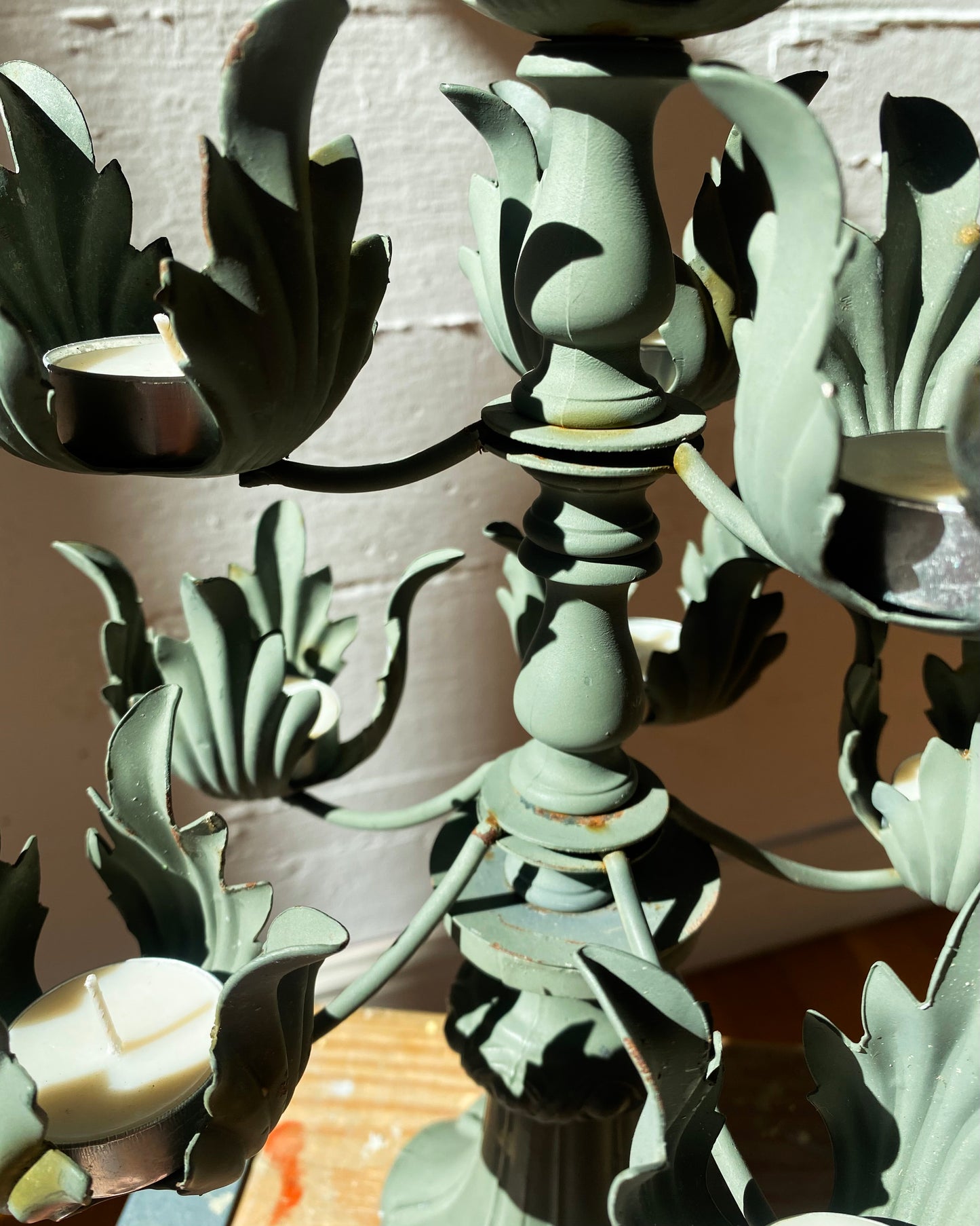 Painted Green Metal Candelabra