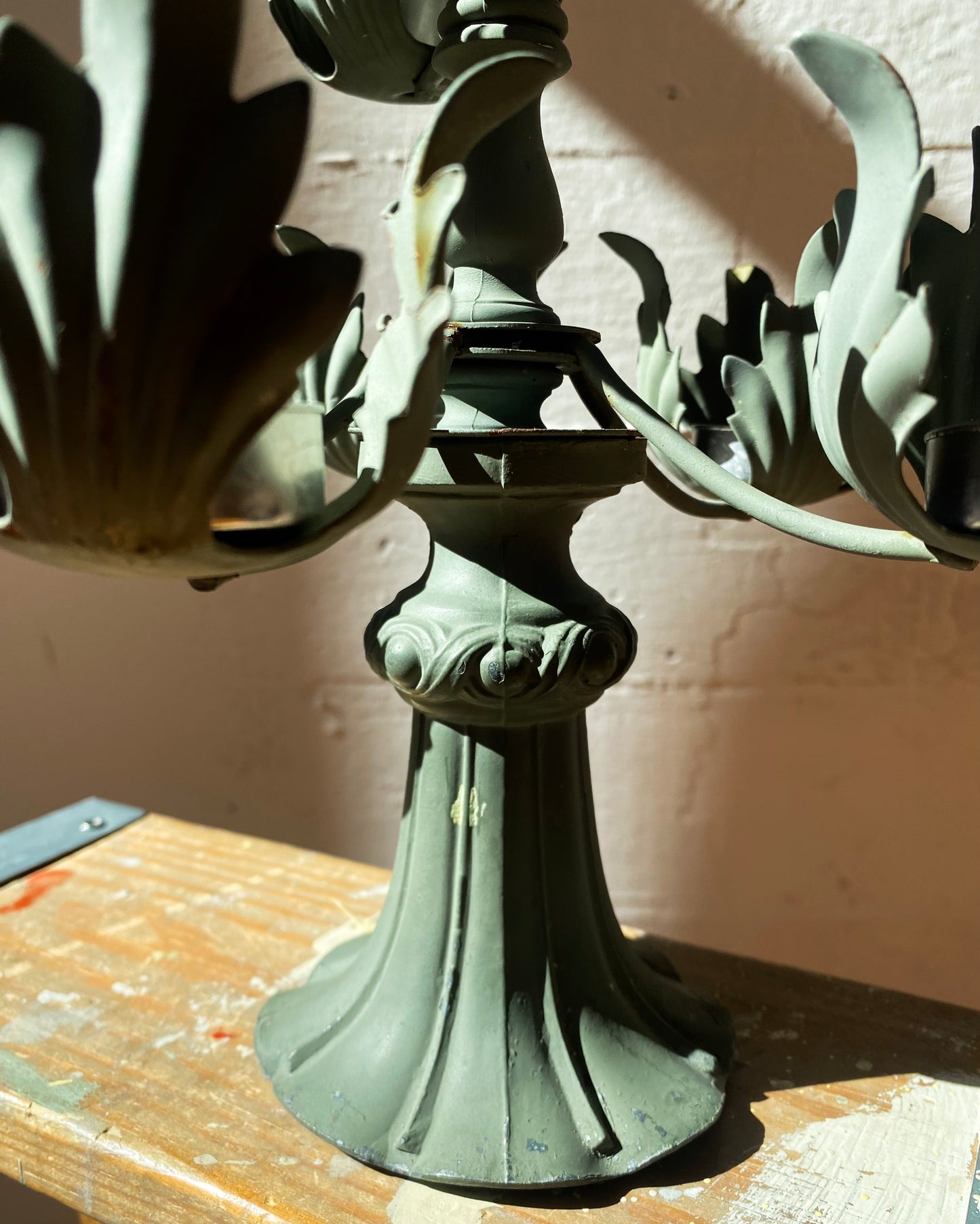 Painted Green Metal Candelabra