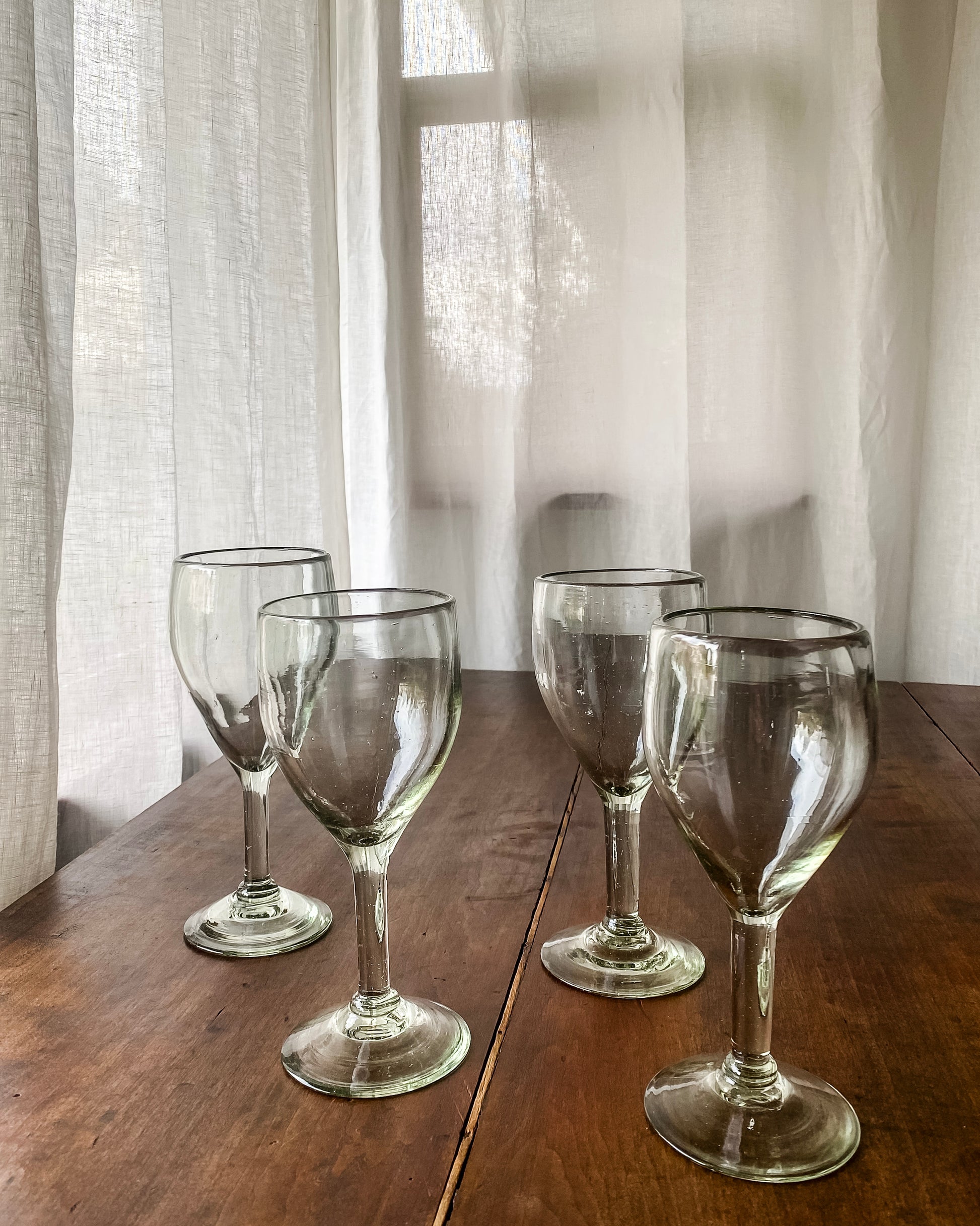 Handblown Recycled Glass Wine Goblets, set of four