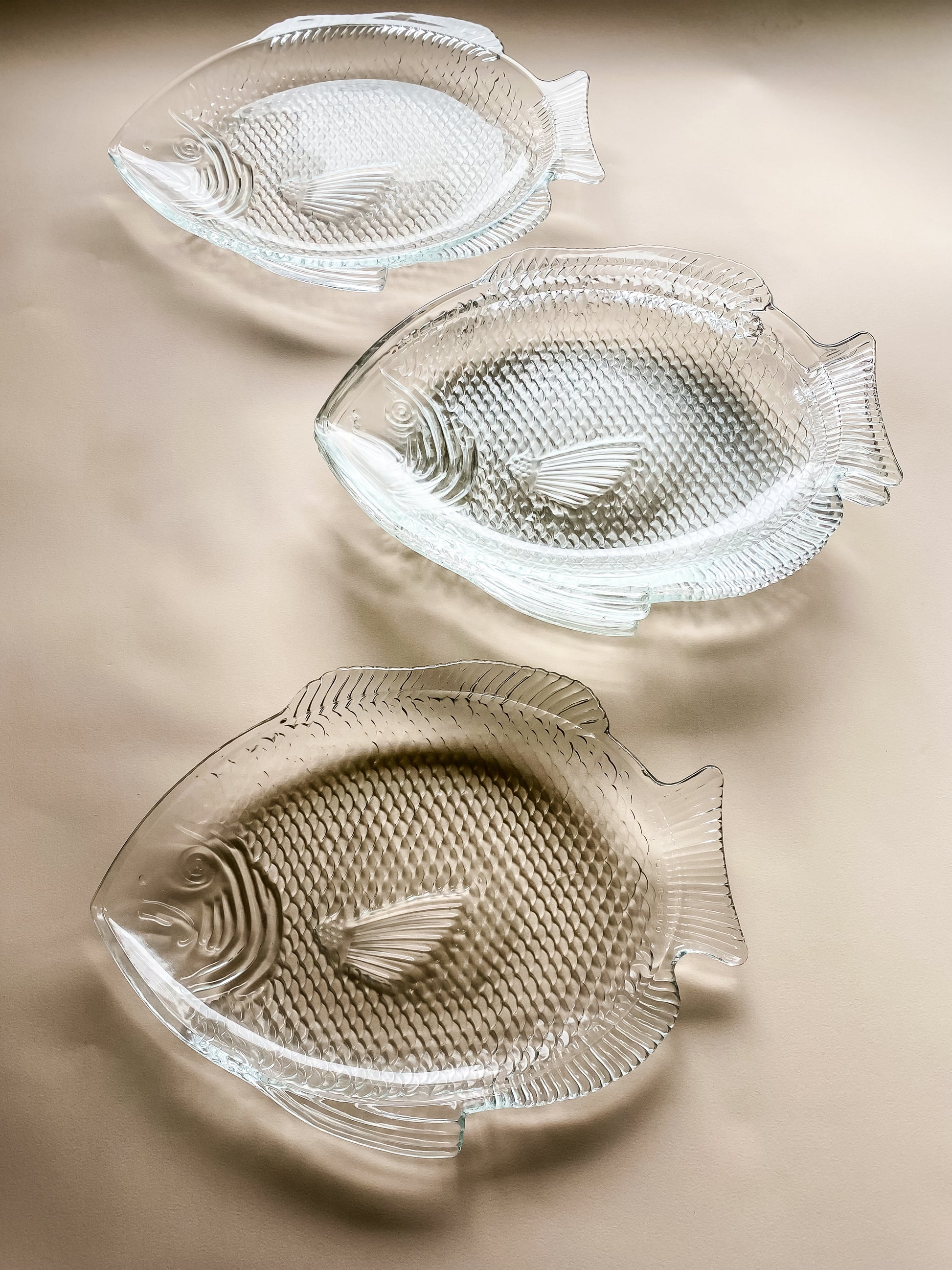 Pressed Glass Fish Plates, set of five