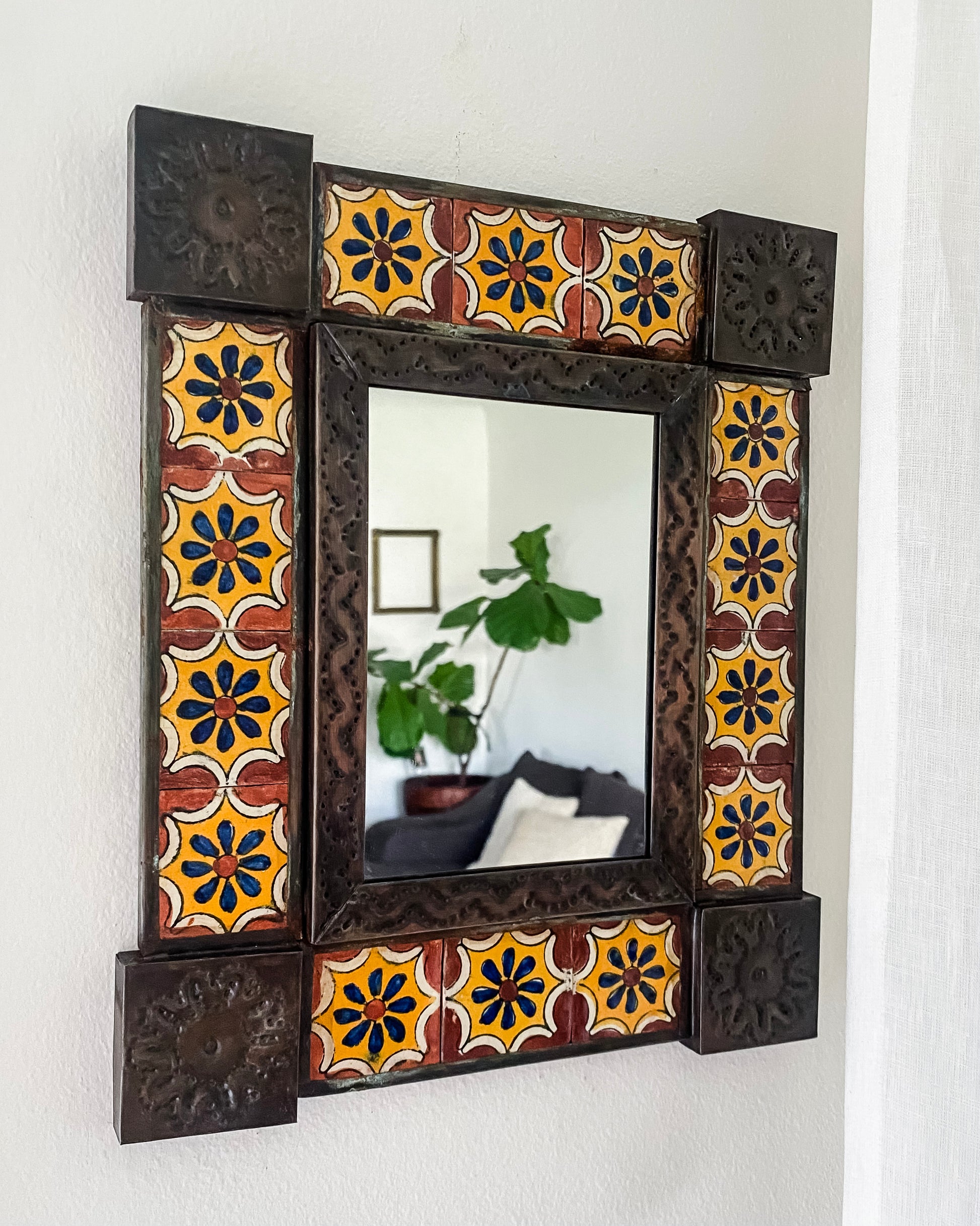 Mexican Talavera Tile and Punched Tin Mirror