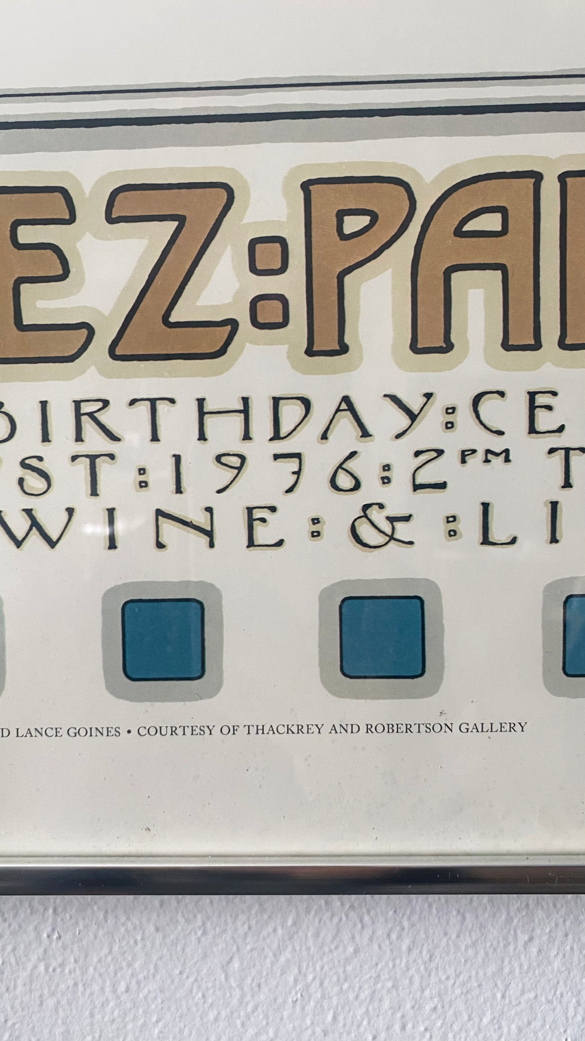 1976 Chez Panisse 5th Anniversary Poster by David Lance Goines, framed