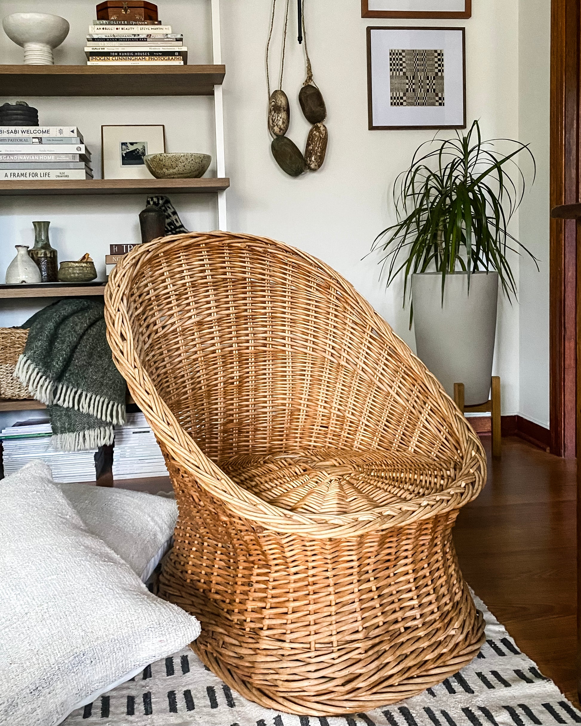 1970s Low Wicker Barrel Chair