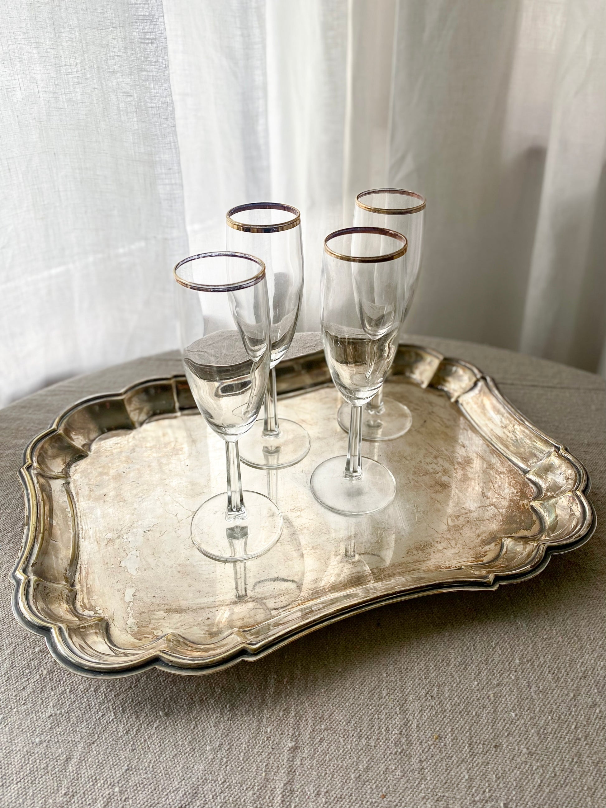 Brass-Rimmed Champagne Flutes, set of four