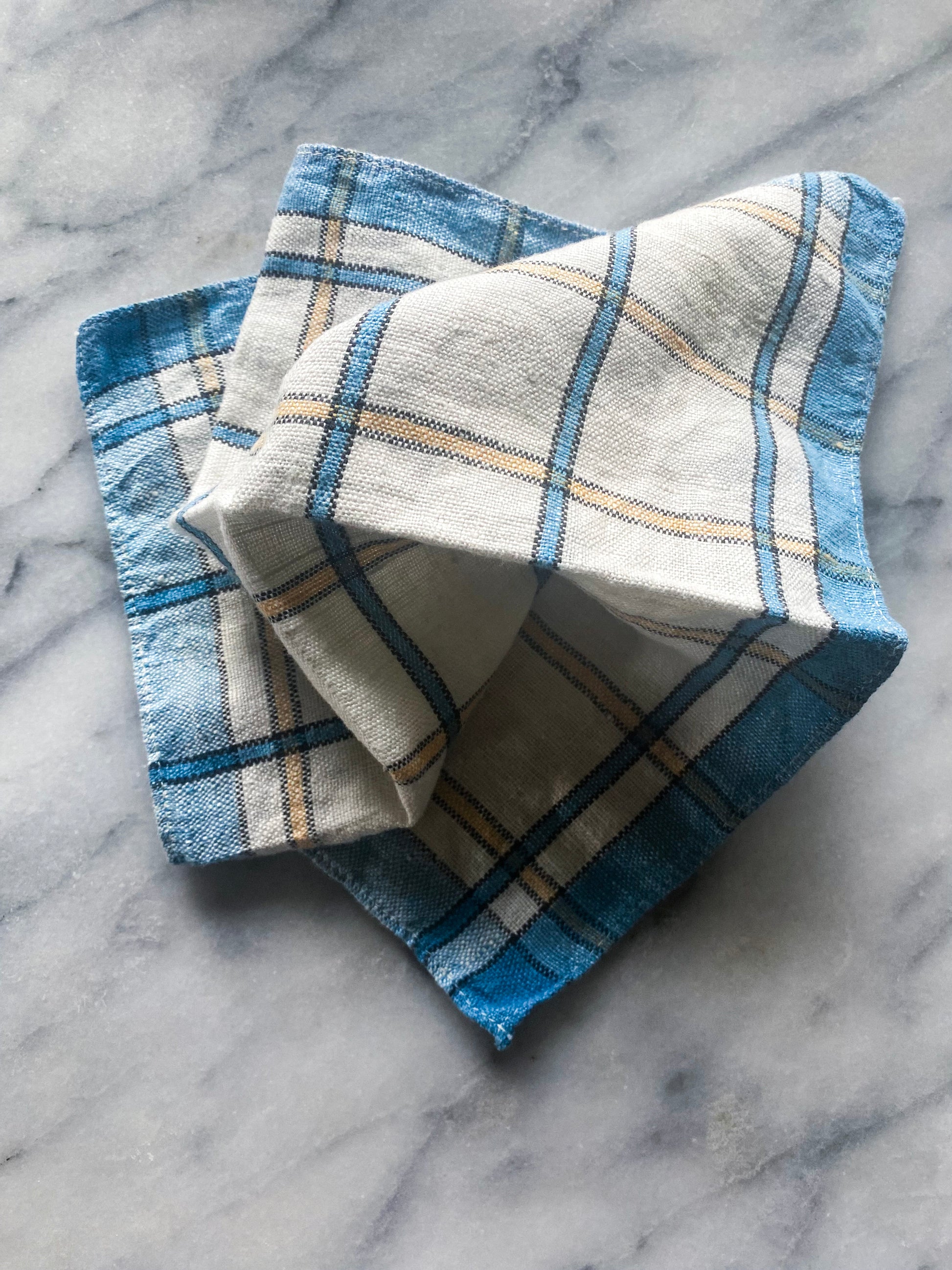 Vintage Blue and Yellow Check Napkins, set of six