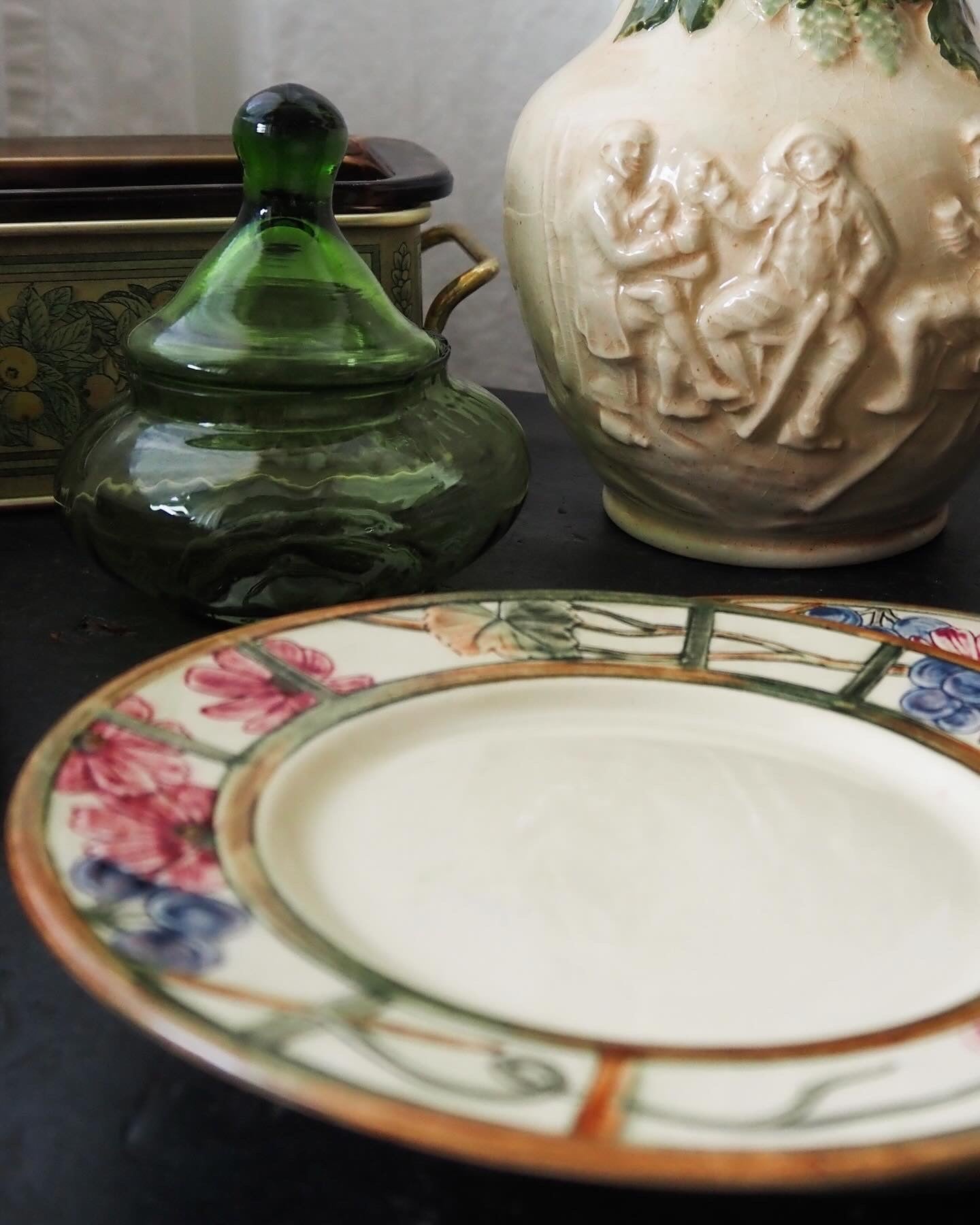 1940s Weller Pottery Deco Floral Dessert Plates, set of 4