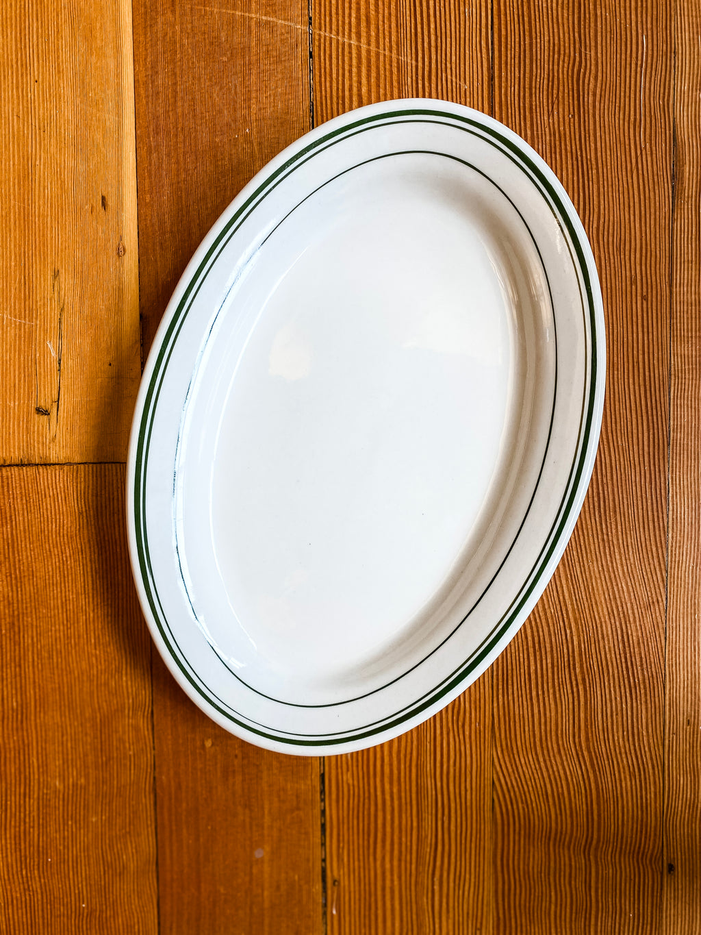 Oval Stoneware Server, Green Stripes