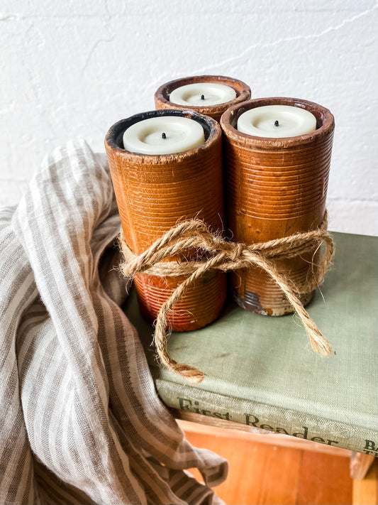 Trio of Rustic Wood Candle Holders