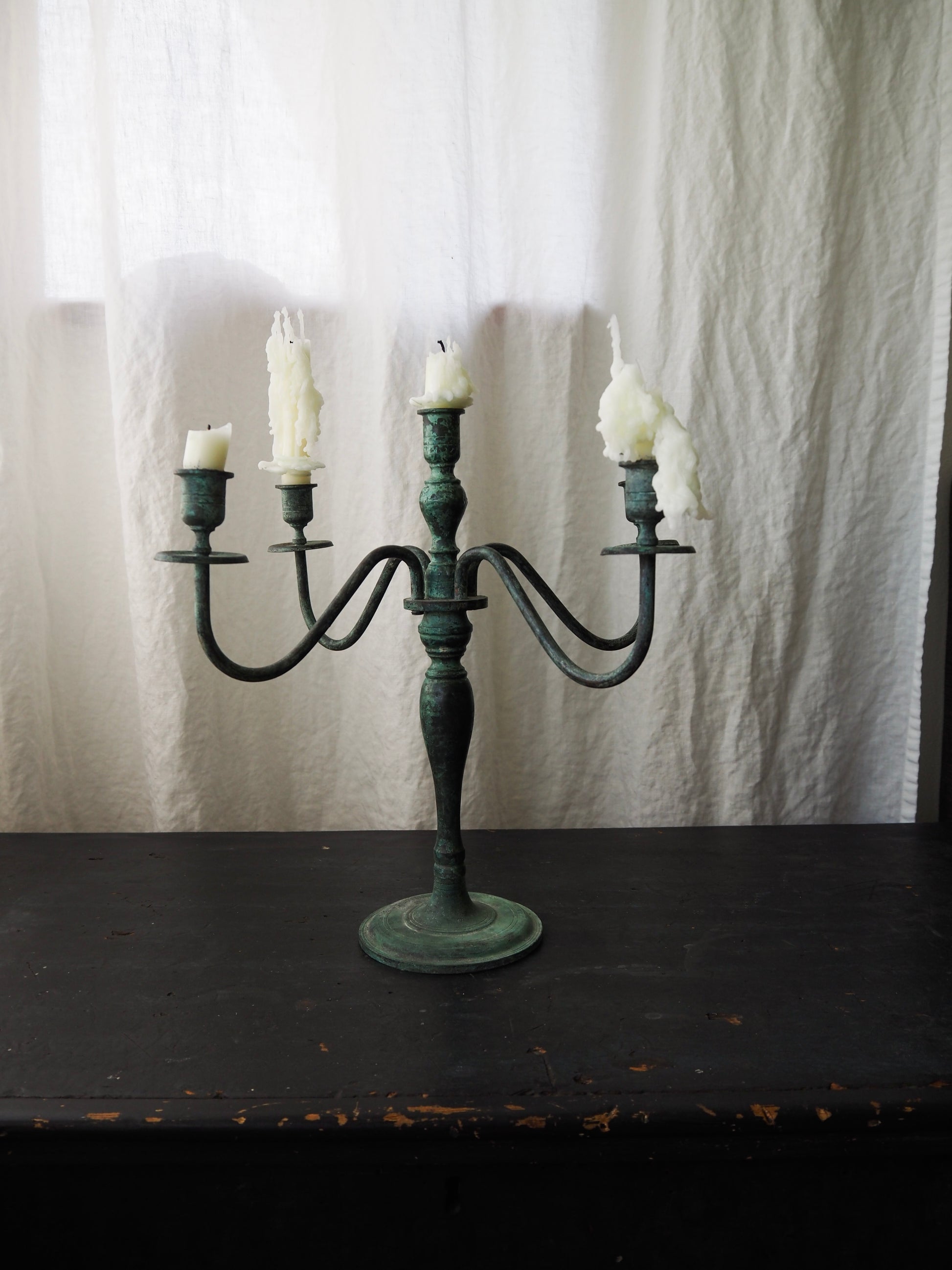 Vintage Four-Arm Verdigris Candelabra