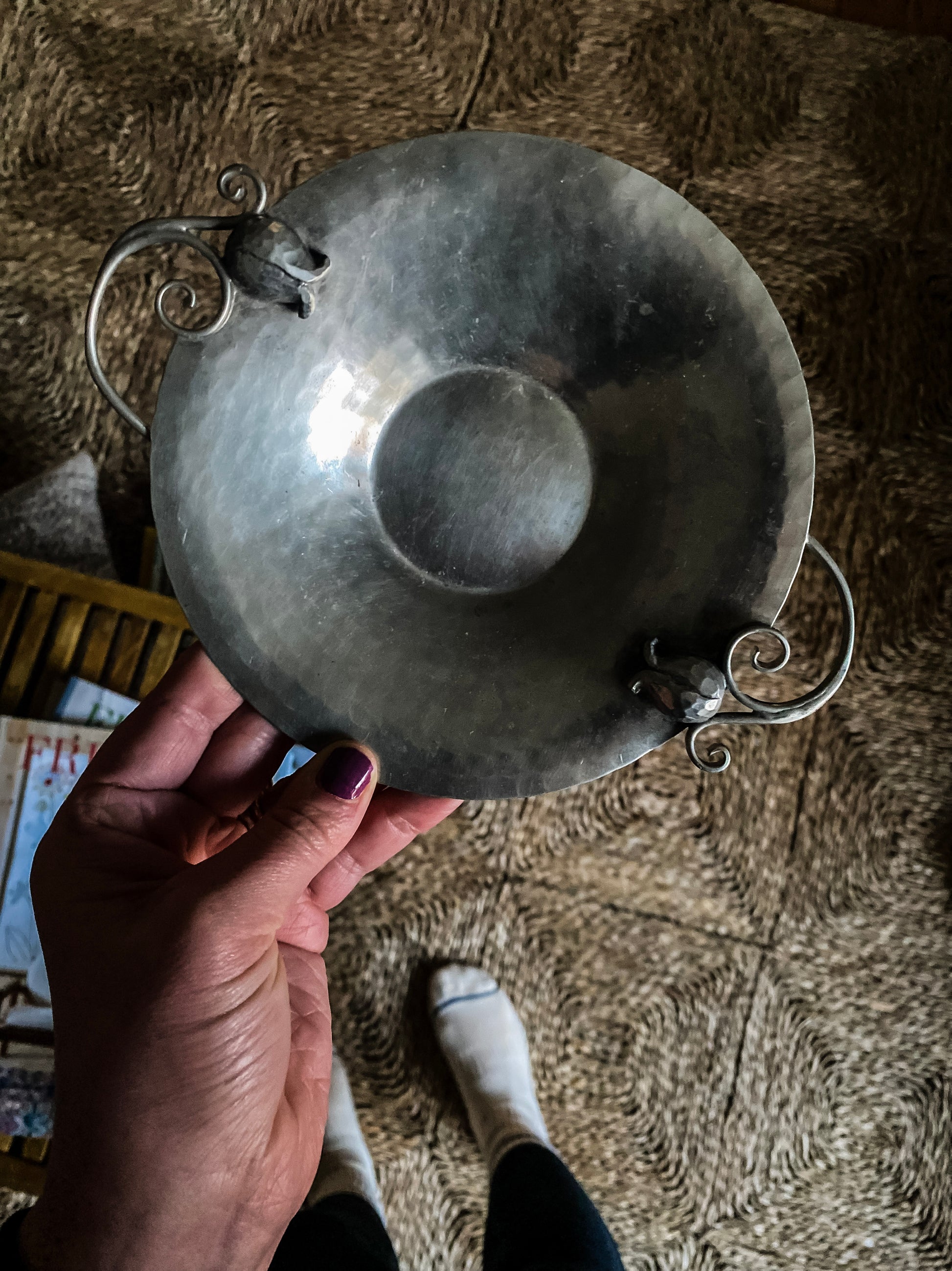 1930s Art Deco Serge Nekrasoff Pewter Dish with Tulip Handles