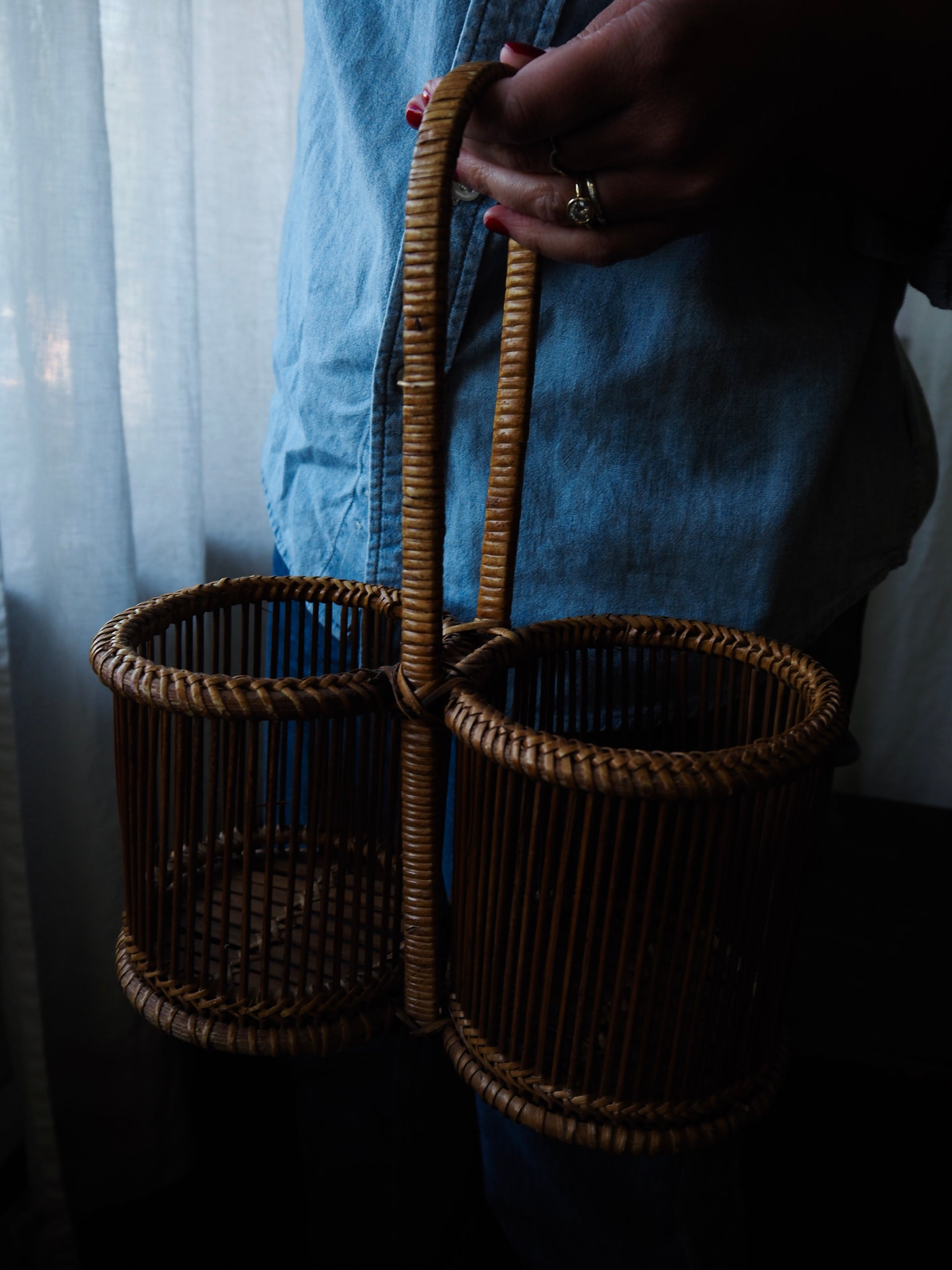 Vintage French Rattan Wine Tote