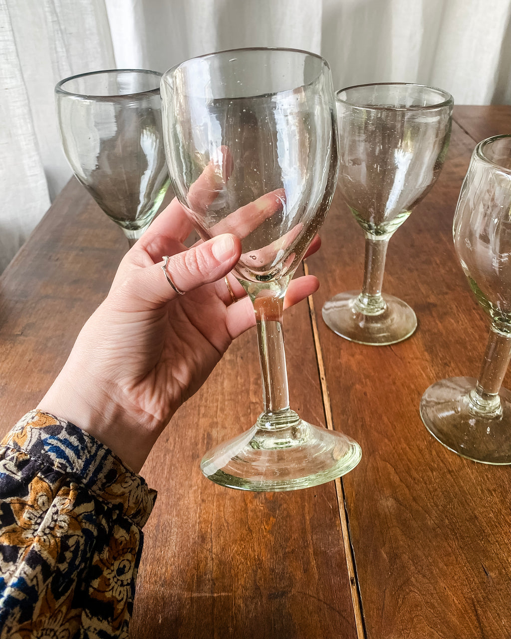 Handblown Recycled Glass Wine Goblets, set of four