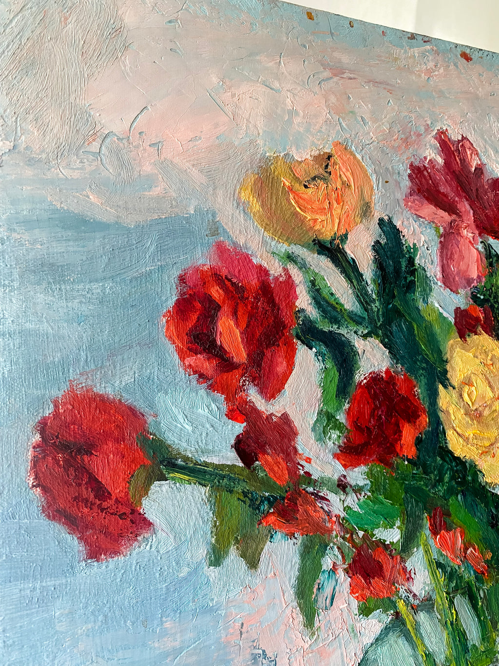 Vintage Still Life Painting with Flowers and Fruit
