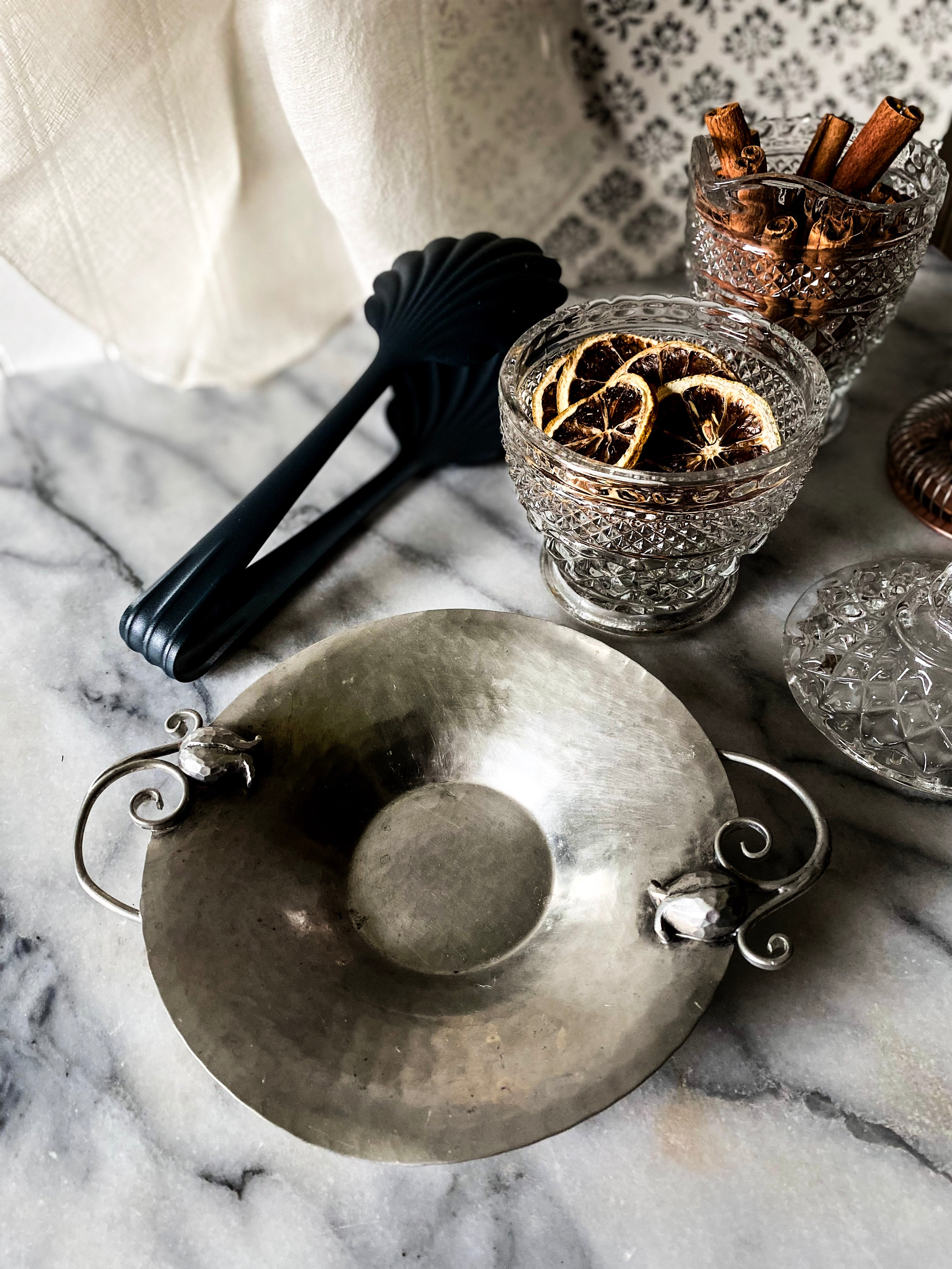 1930s Art Deco Serge Nekrasoff Pewter Dish with Tulip Handles