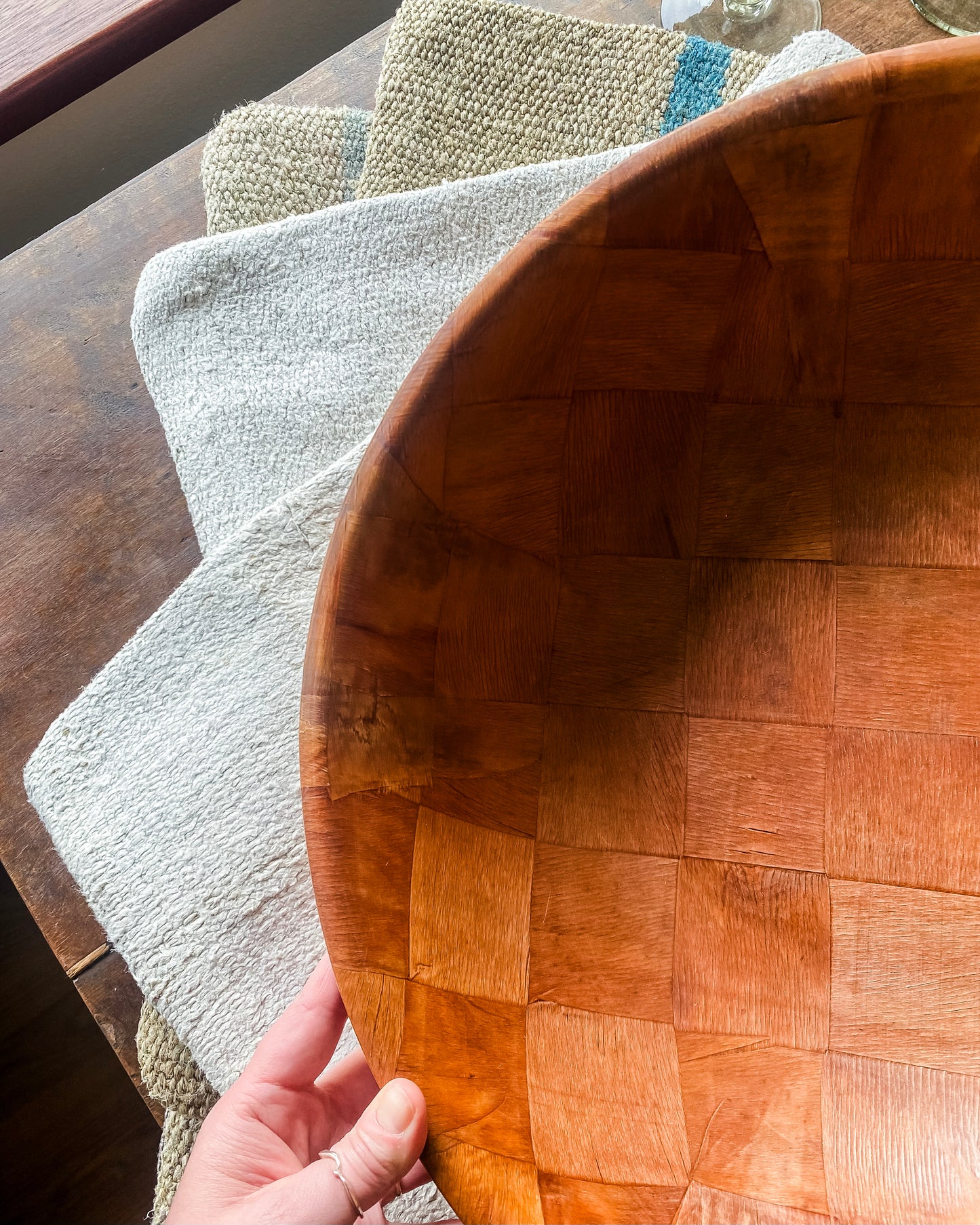 Oversize Wood Checkerboard Serving Bowl