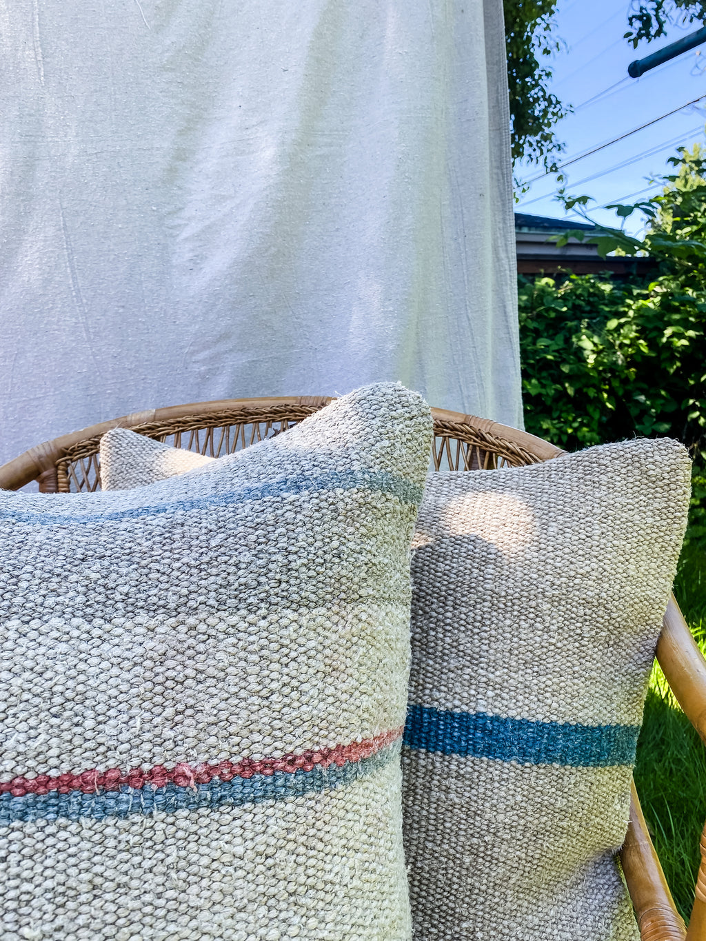 Pair of Reclaimed Hemp Stripe Pillows, 20" x 20"