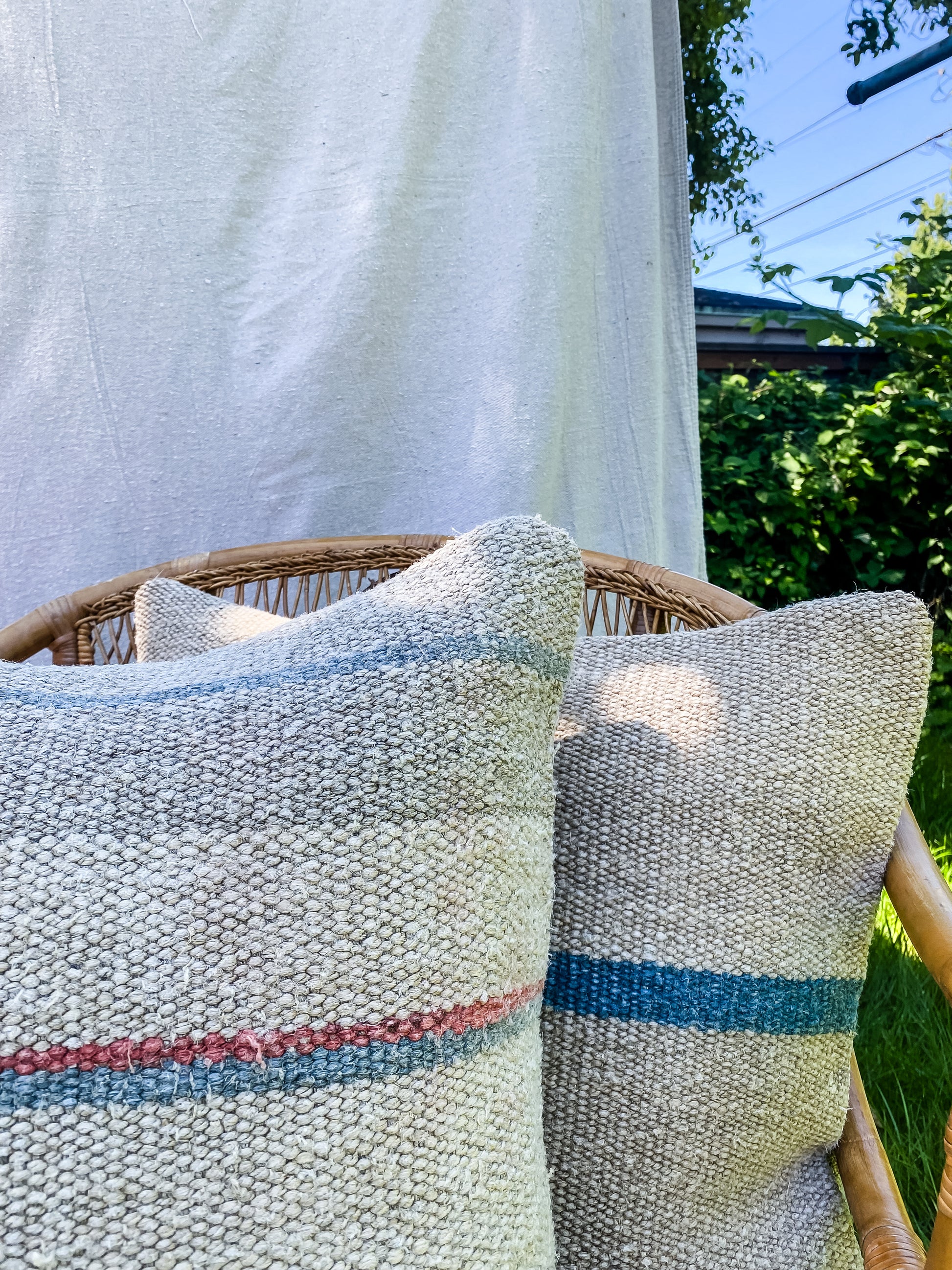 Pair of Reclaimed Hemp Stripe Pillows, 20" x 20"