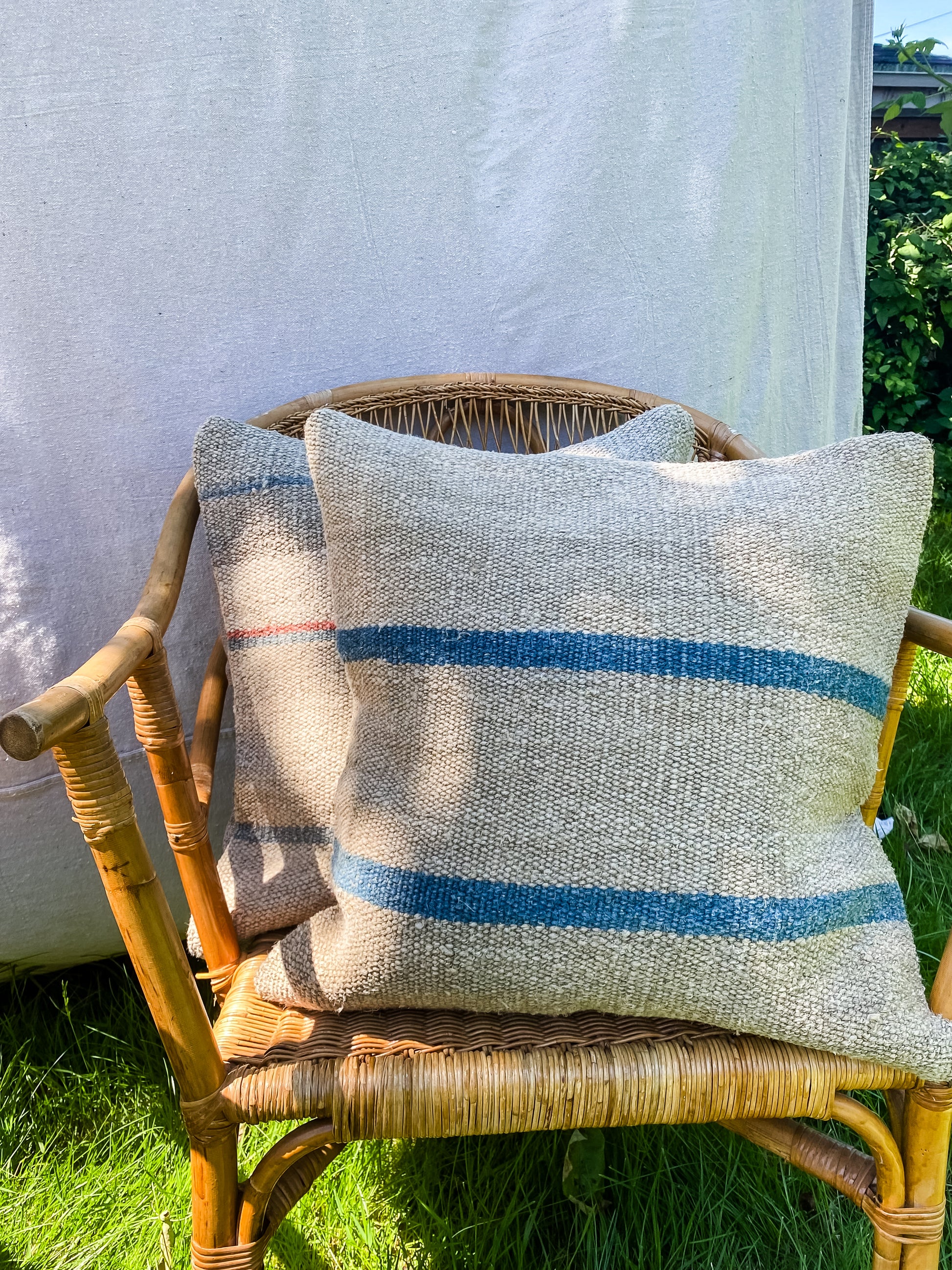 Pair of Reclaimed Hemp Stripe Pillows, 20" x 20"