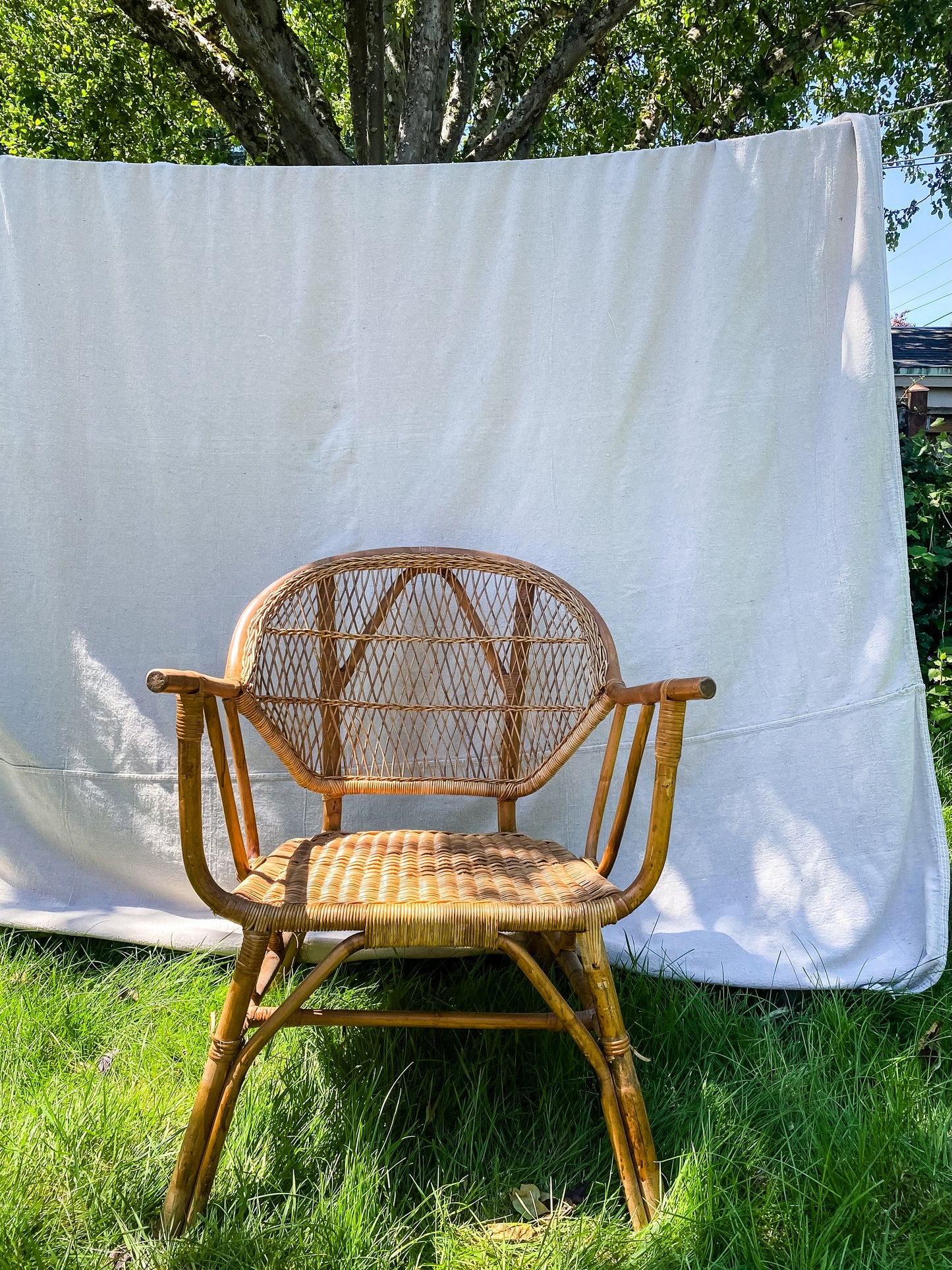 1950s Rattan Wicker Armchair (1)