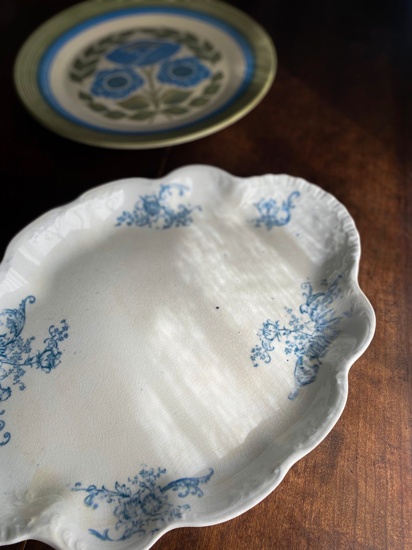 Laughlin 'American Beauty' Flow Blue Transferware Serving Platter