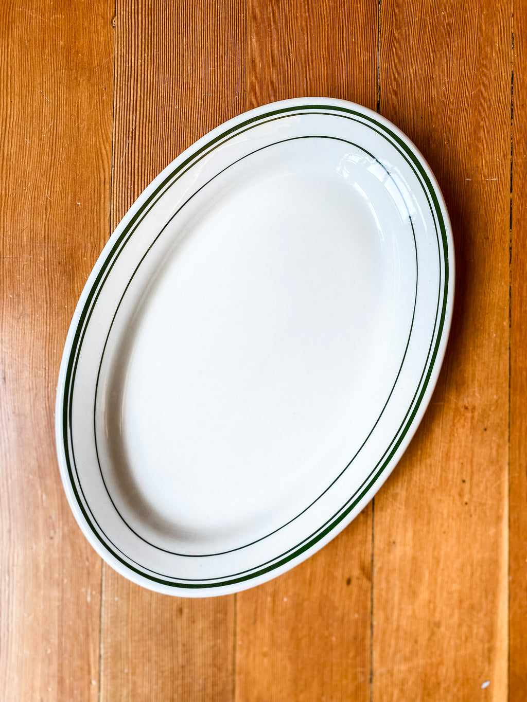 Oval Stoneware Server, Green Stripes
