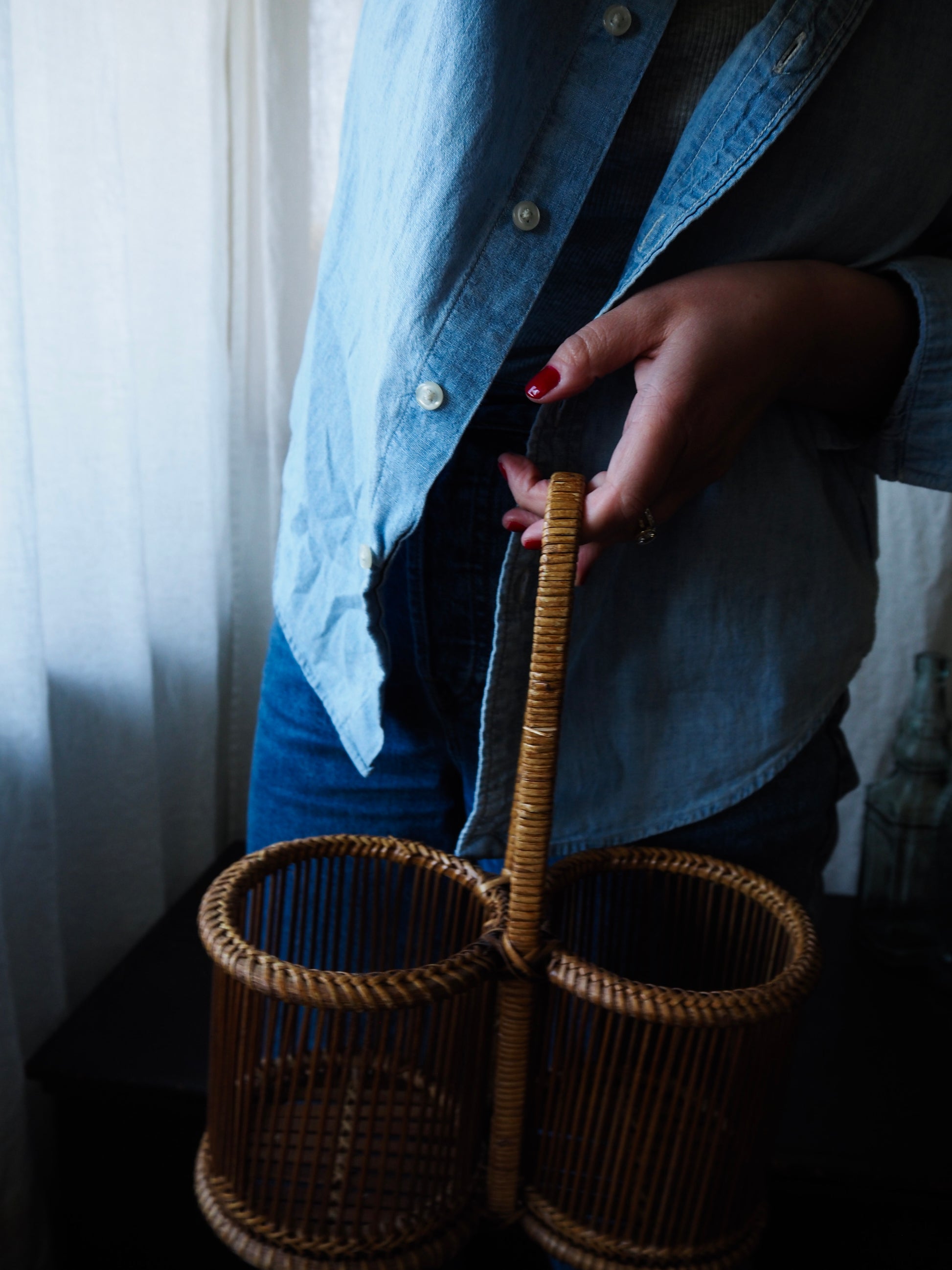 Vintage French Rattan Wine Tote
