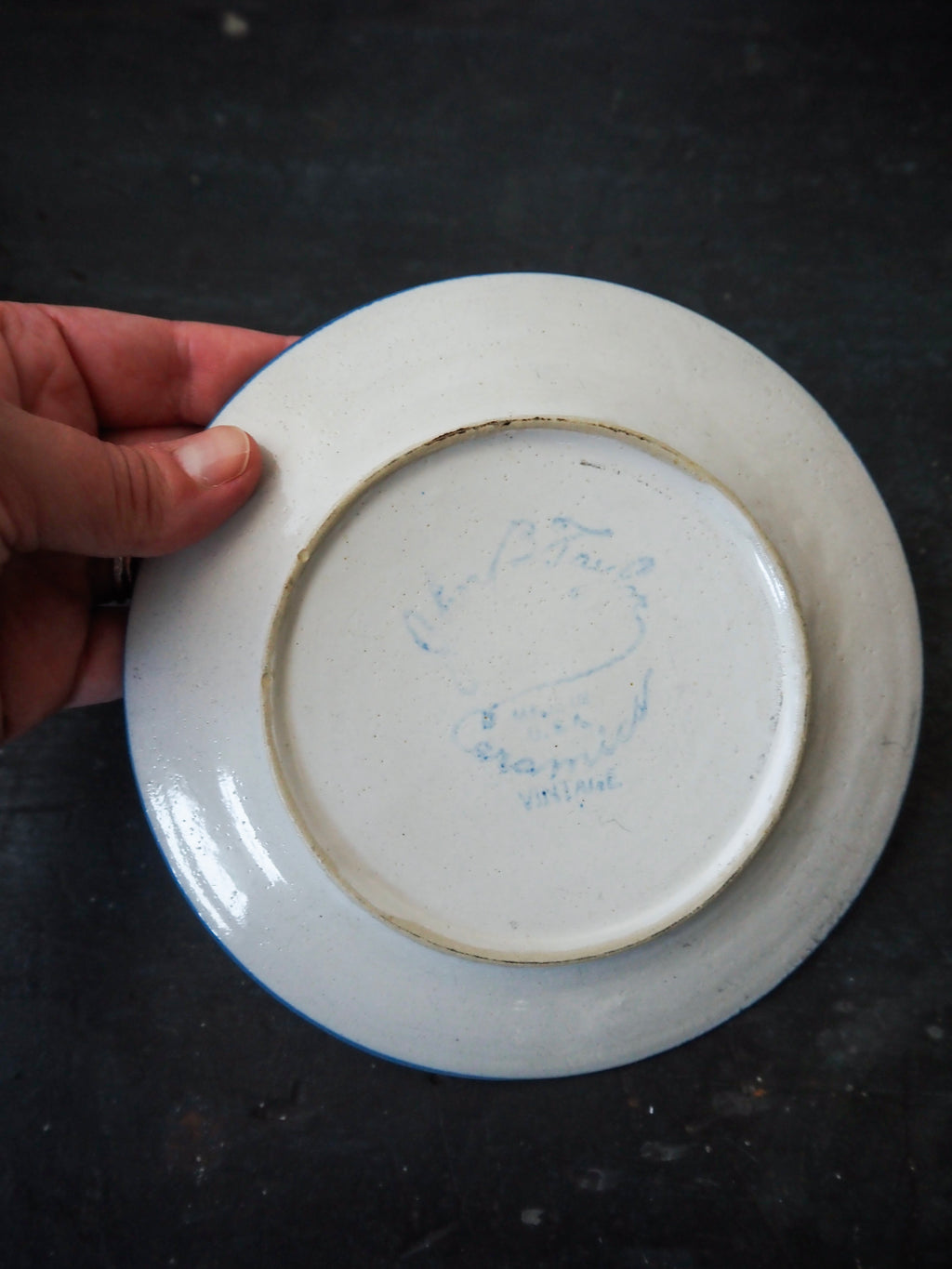 Vintage Stoneware Plate with Grapes