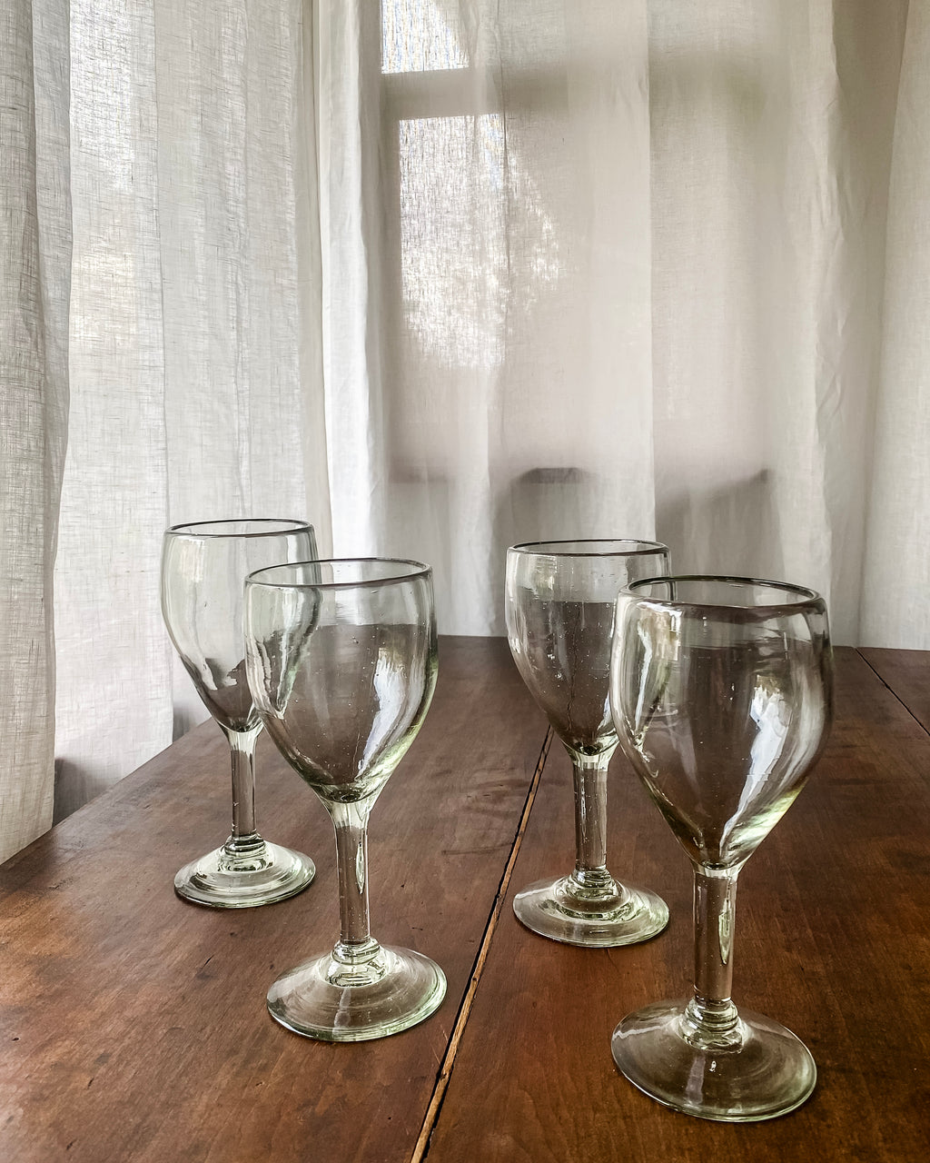 Handblown Recycled Glass Wine Goblets, set of four