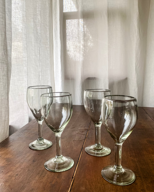 Handblown Recycled Glass Wine Goblets, set of four