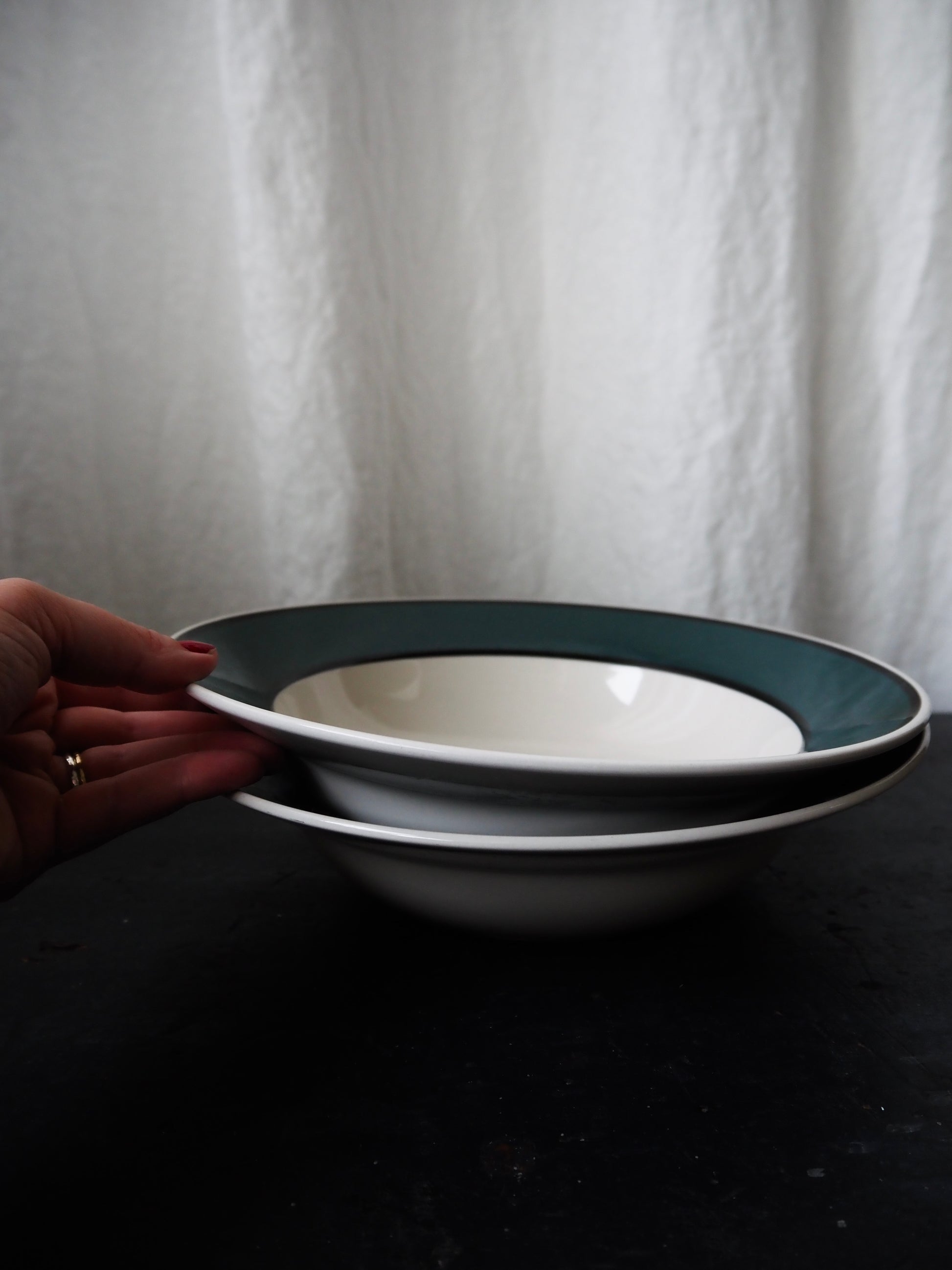 1990s Gibson Stoneware "Hudson Spruce" Pasta Bowls, set of 2