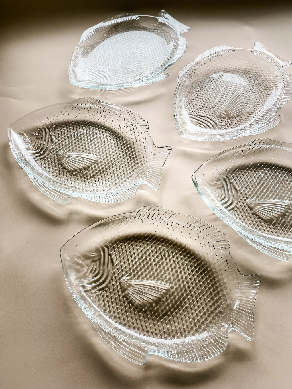 Pressed Glass Fish Plates, set of five
