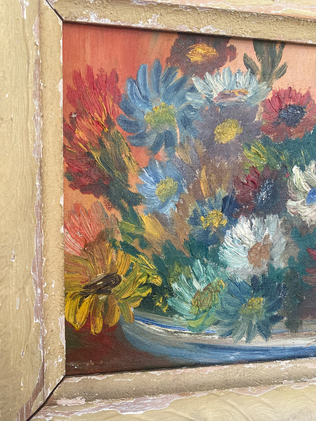 Vintage Flower Painting, Oil on Canvas, Framed