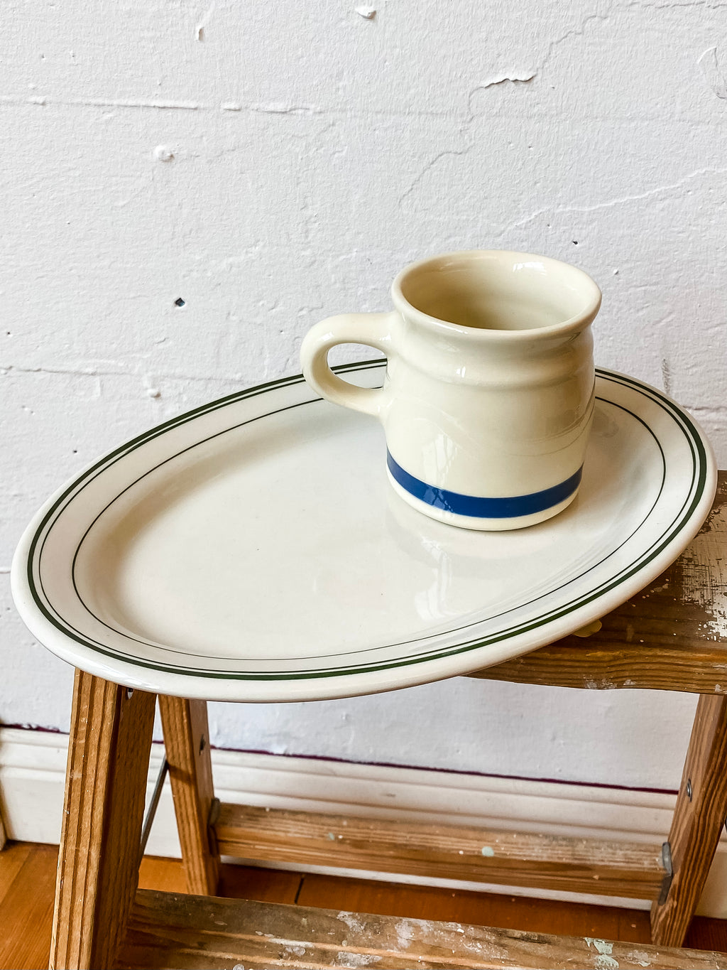 Oval Stoneware Server, Green Stripes