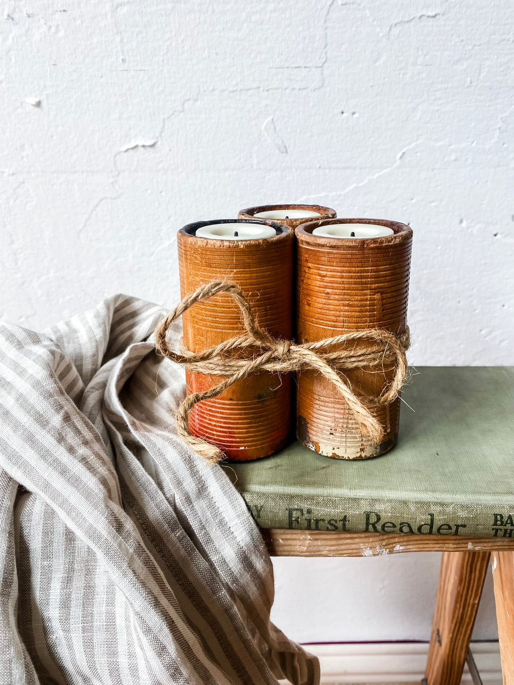 Trio of Rustic Wood Candle Holders