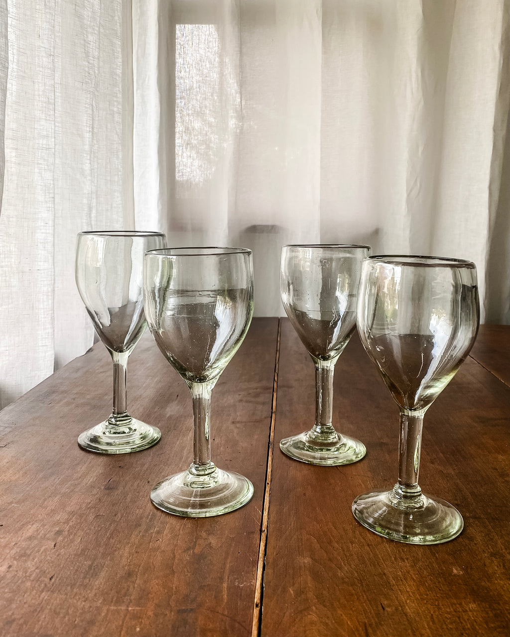 Handblown Recycled Glass Wine Goblets, set of four