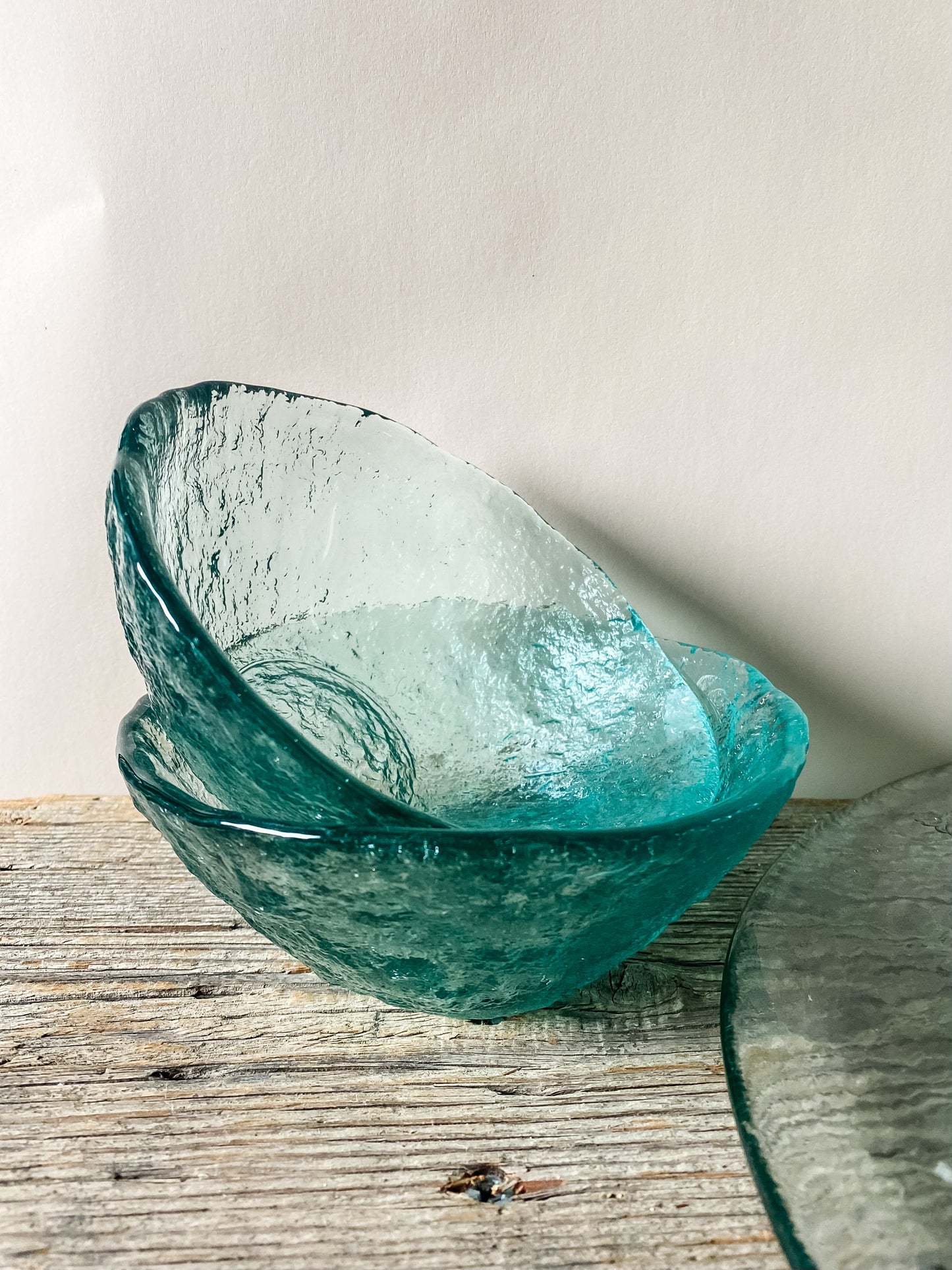 Aquamarine Textured Glass Bowls, pair