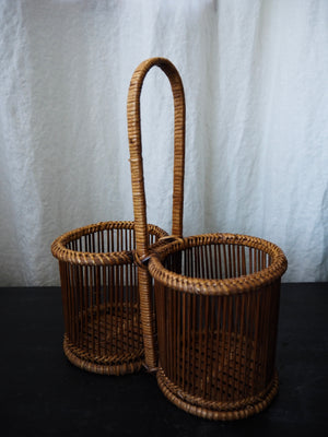 Vintage French Rattan Wine Tote