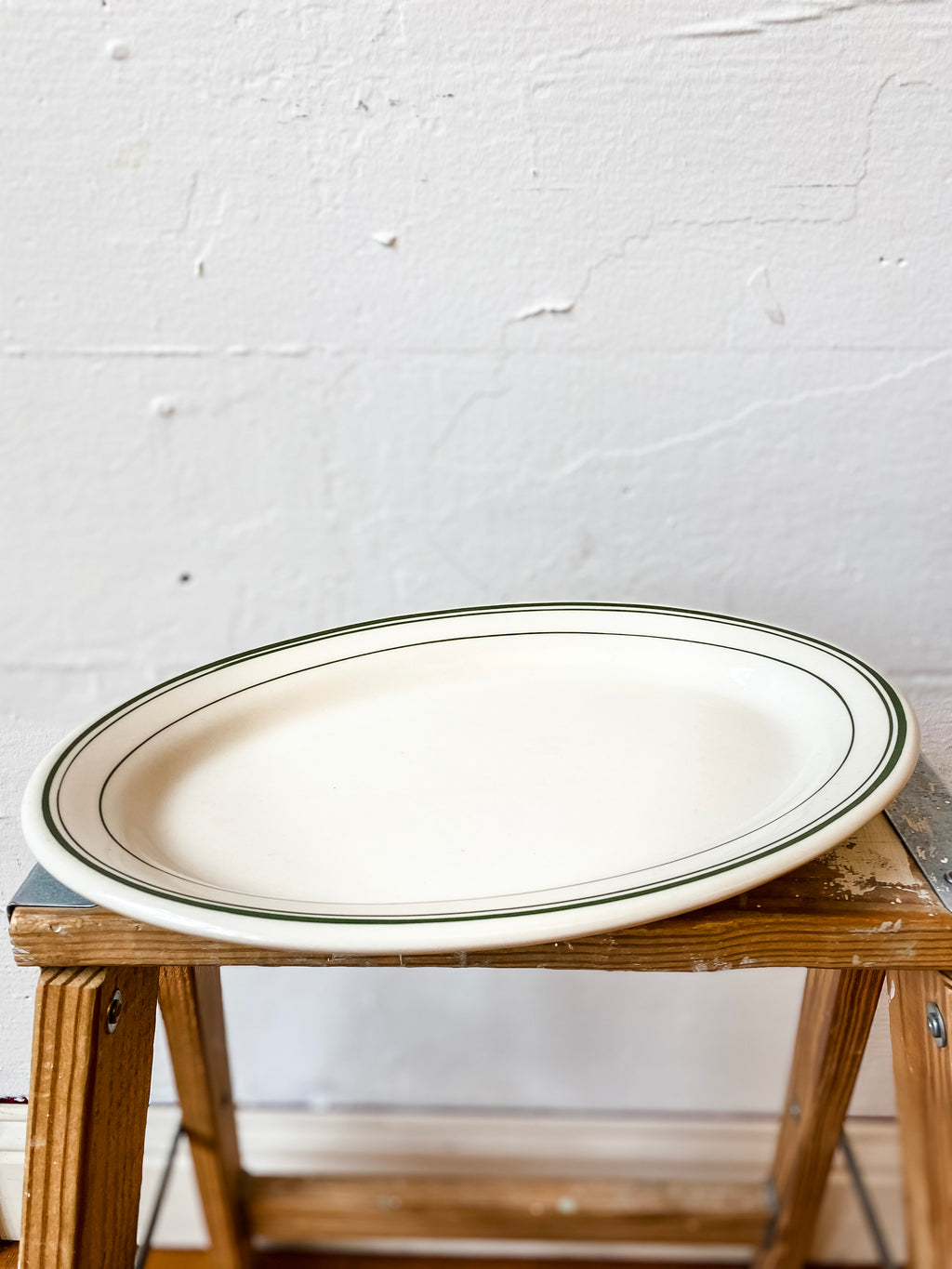 Oval Stoneware Server, Green Stripes