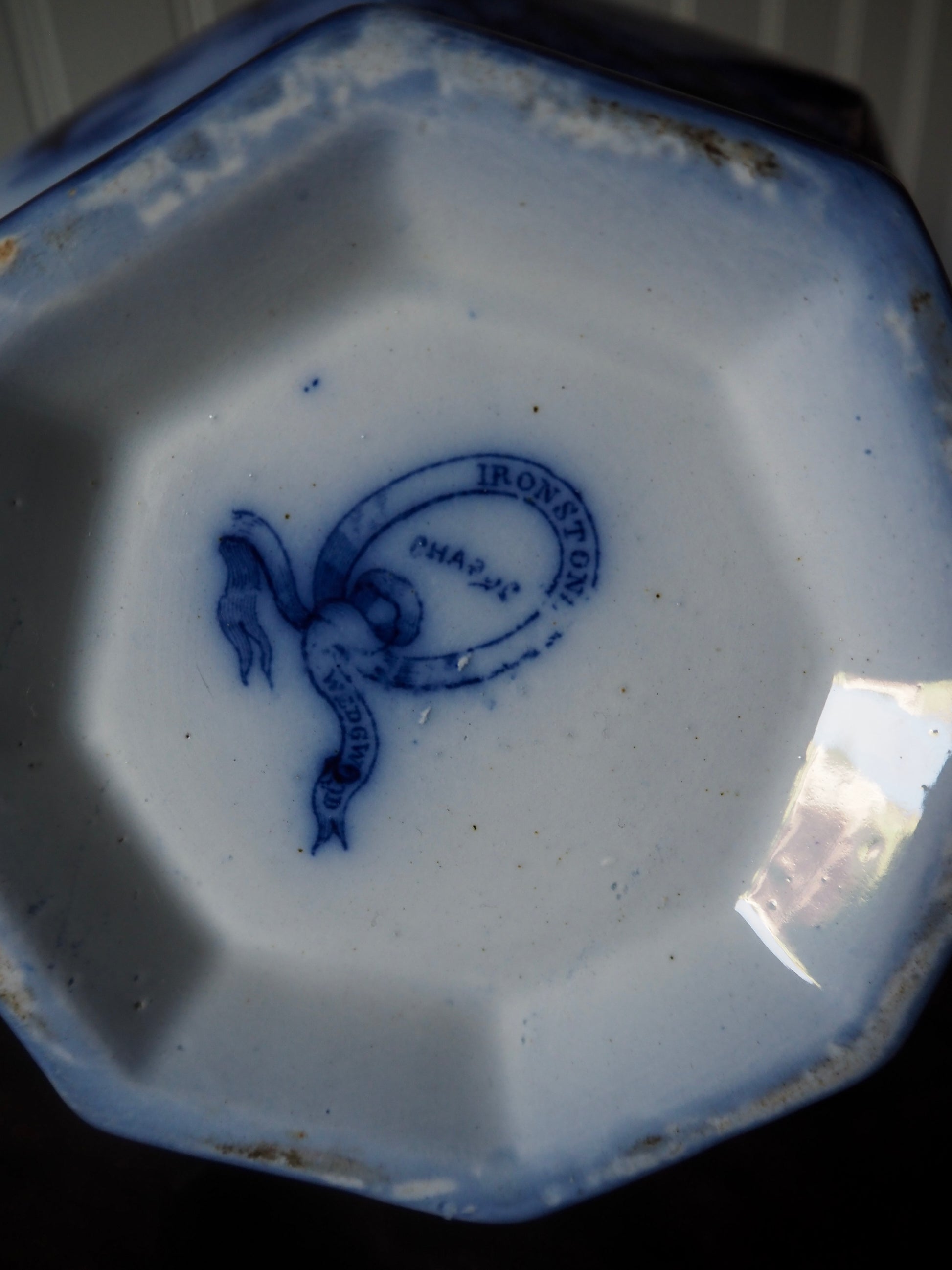 Antique Wedgwood Ironstone Flow Blue Pitcher, c. 1850