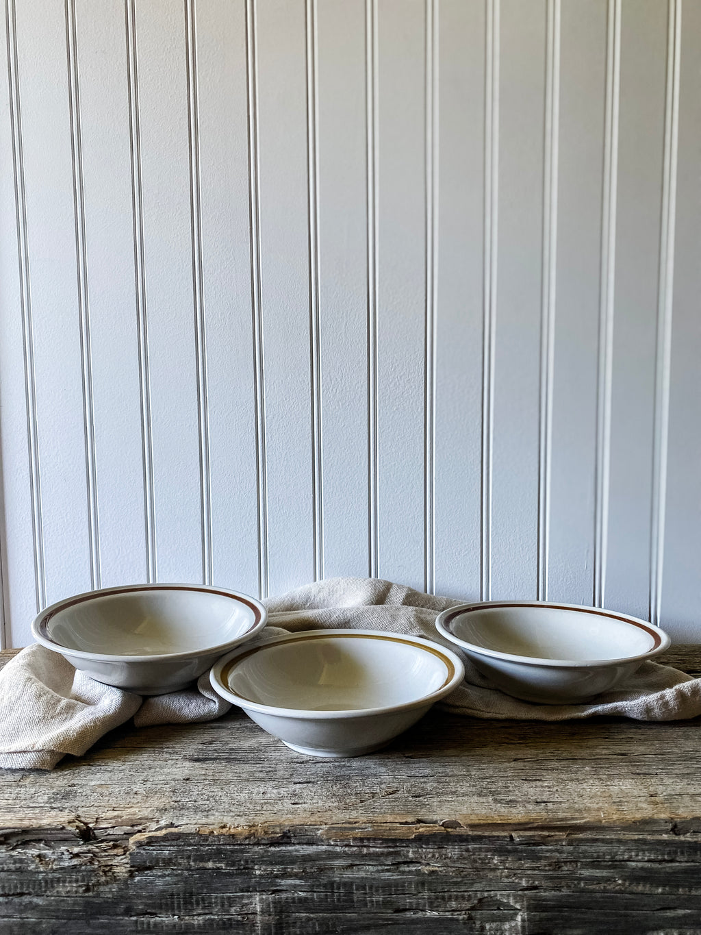 Stoneware Japan Brown Stripe Bowls, set of three