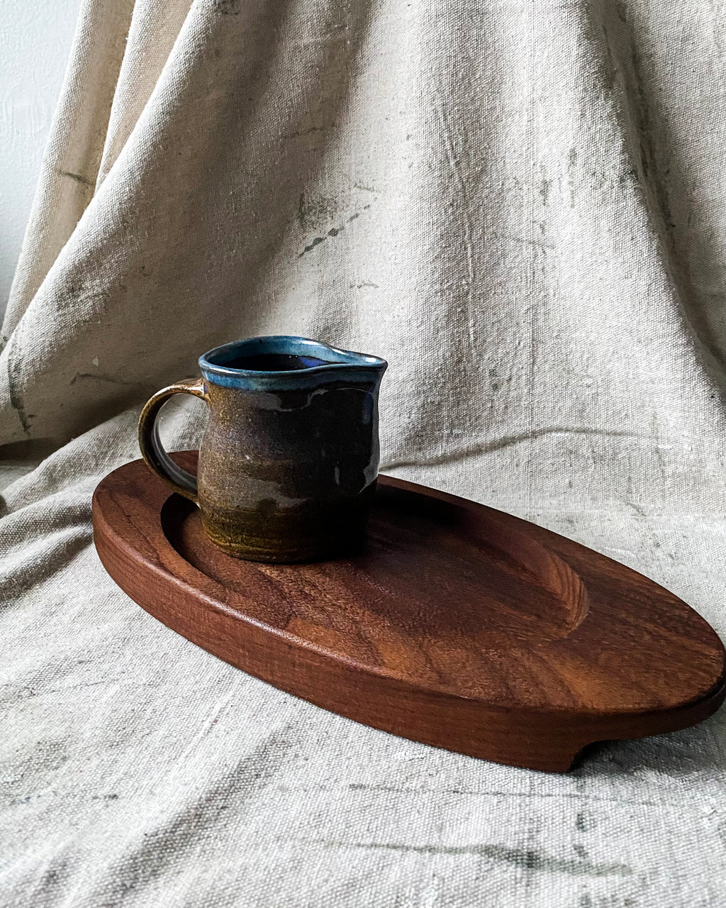 Brown and Blue Ceramic Pitcher