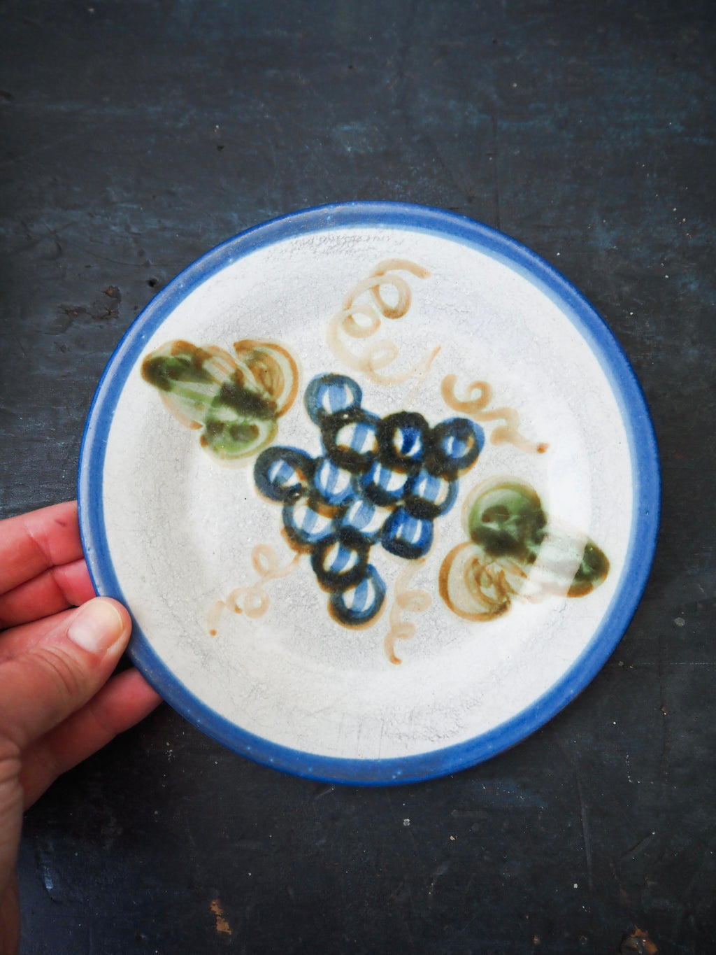 Vintage Stoneware Plate with Grapes