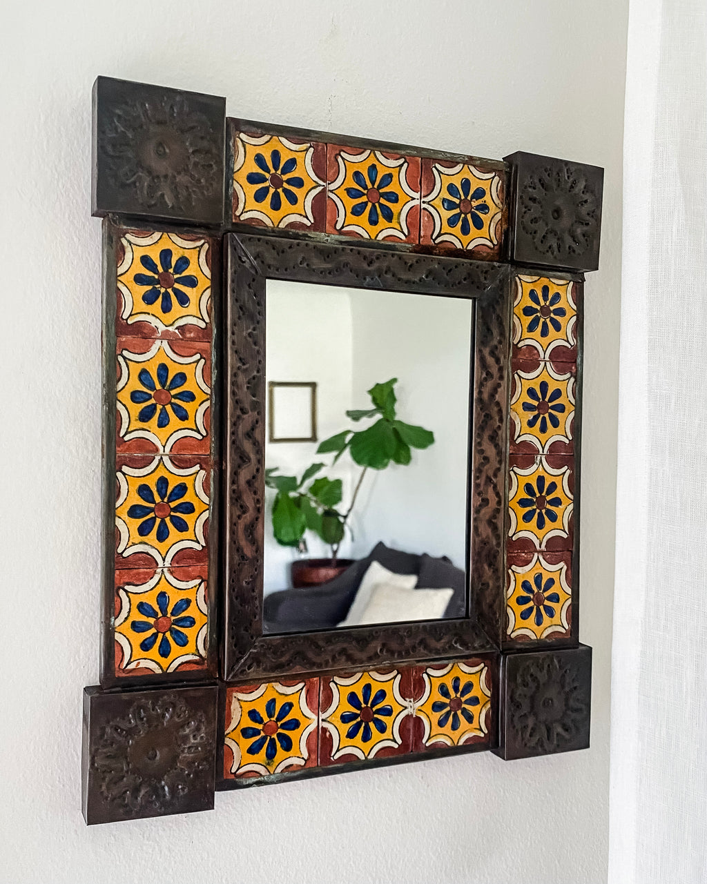 Mexican Talavera Tile and Punched Tin Mirror
