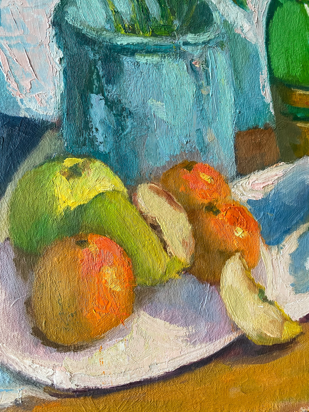 Vintage Still Life Painting with Flowers and Fruit