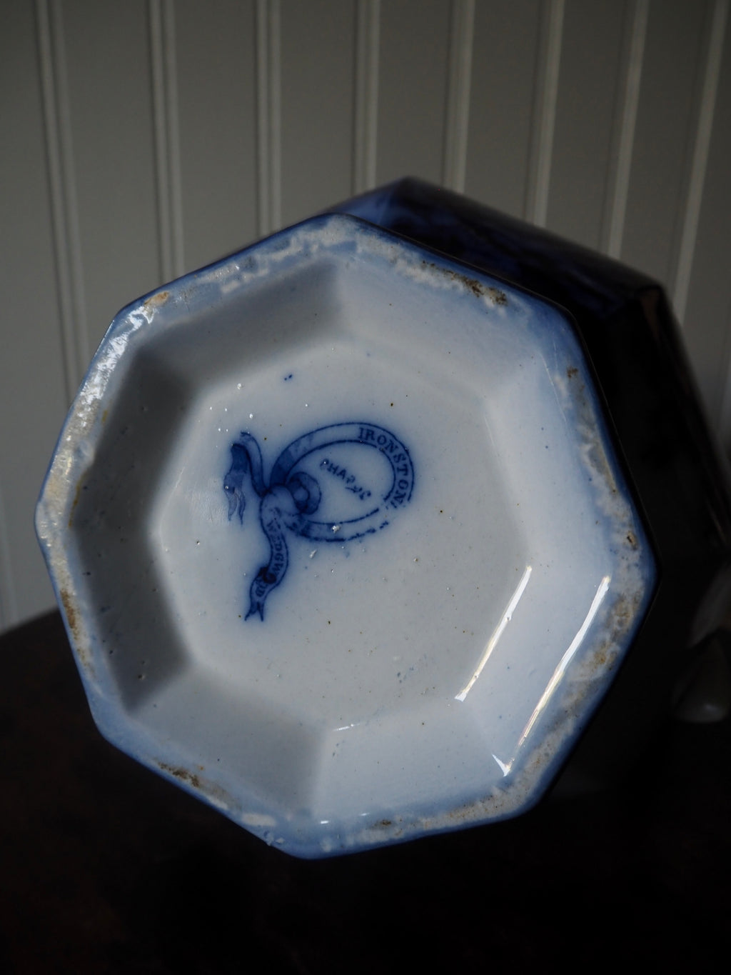 Antique Wedgwood Ironstone Flow Blue Pitcher, c. 1850