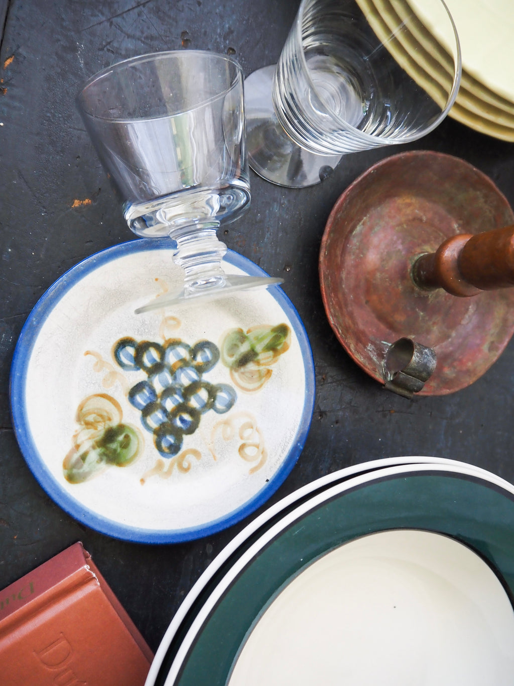 Vintage Stoneware Plate with Grapes
