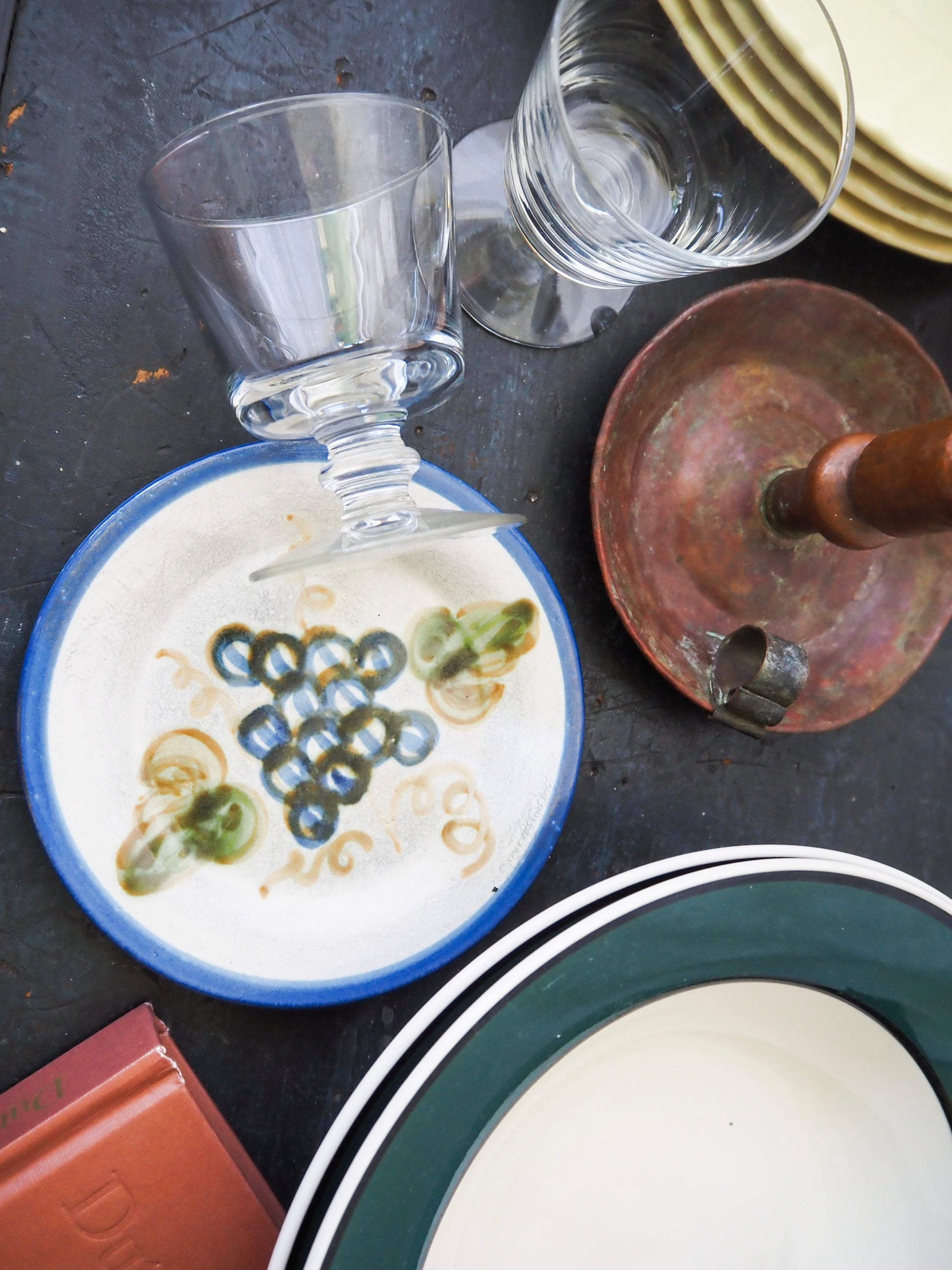 Vintage Stoneware Plate with Grapes