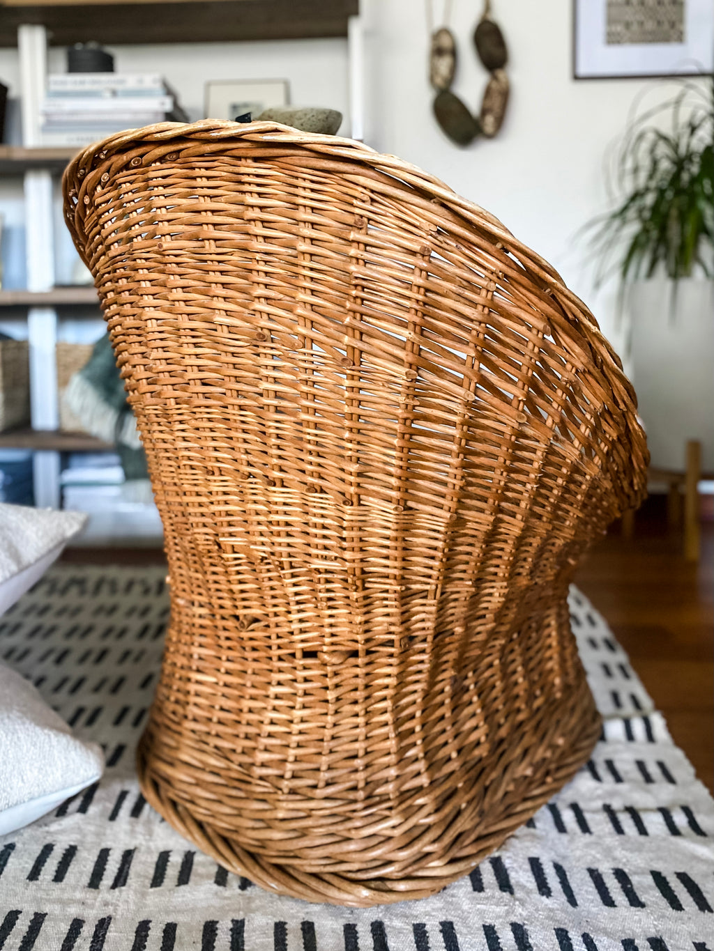 1970s Low Wicker Barrel Chair